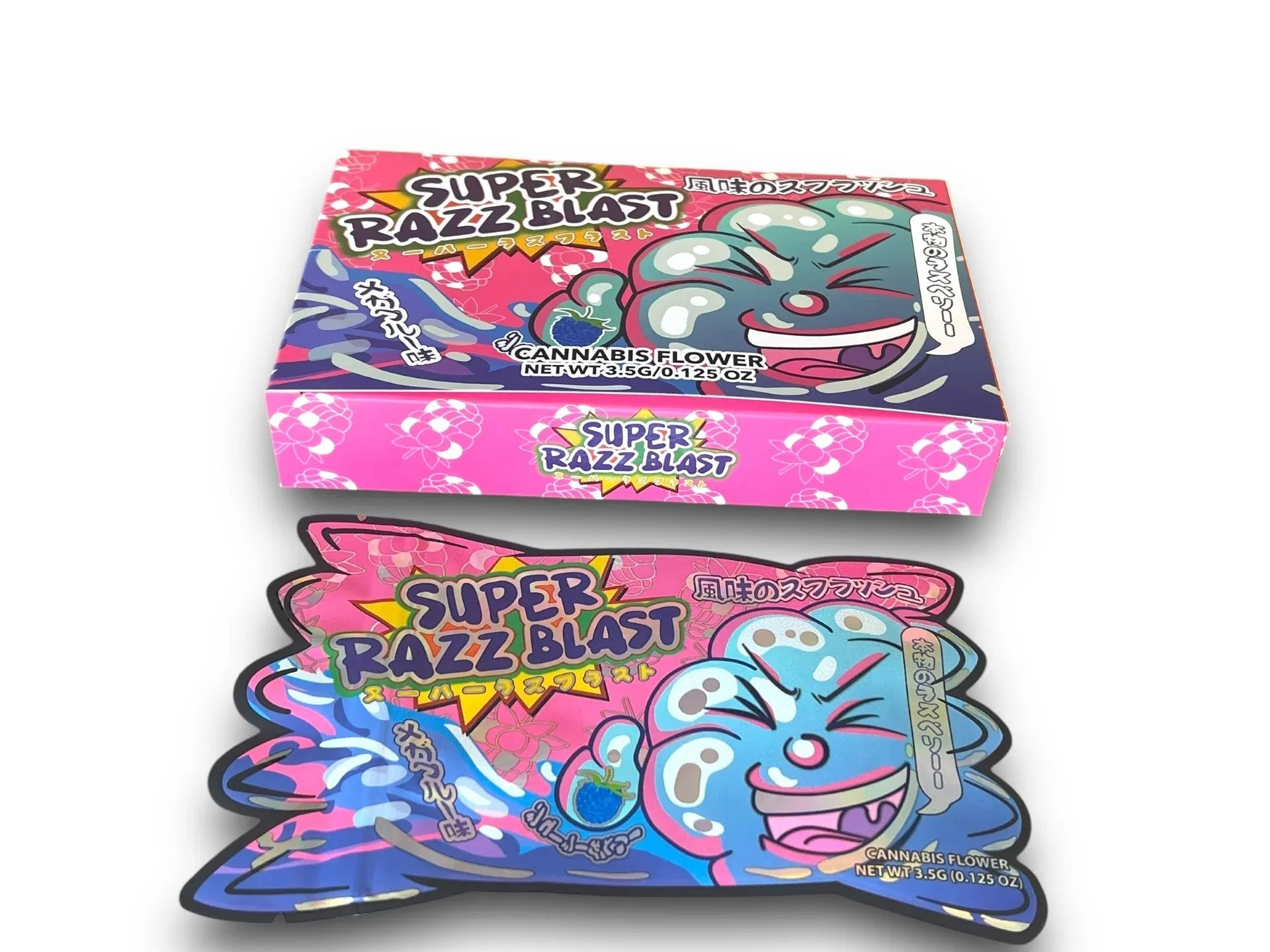 Super Razz Blast Mylar Bags with Boxes 3.5g Box Packaging Holographic - Black Unicorn Hub