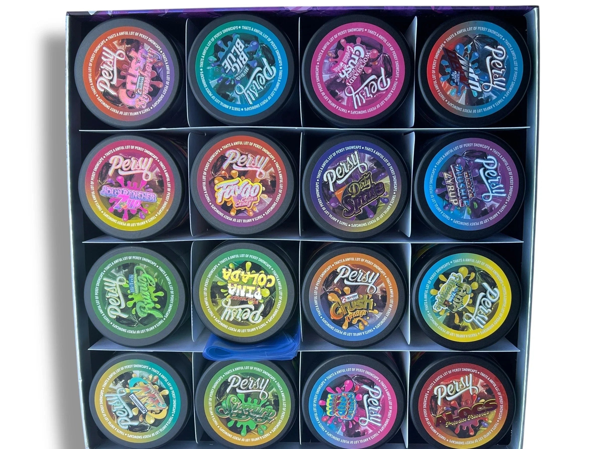 Persy Mini Snowballs Cough Syrup 16-1oz Glass Jars - Varity Pack 16 Flavors in box 1 pound- Empty Jars - Black Unicorn Hub
