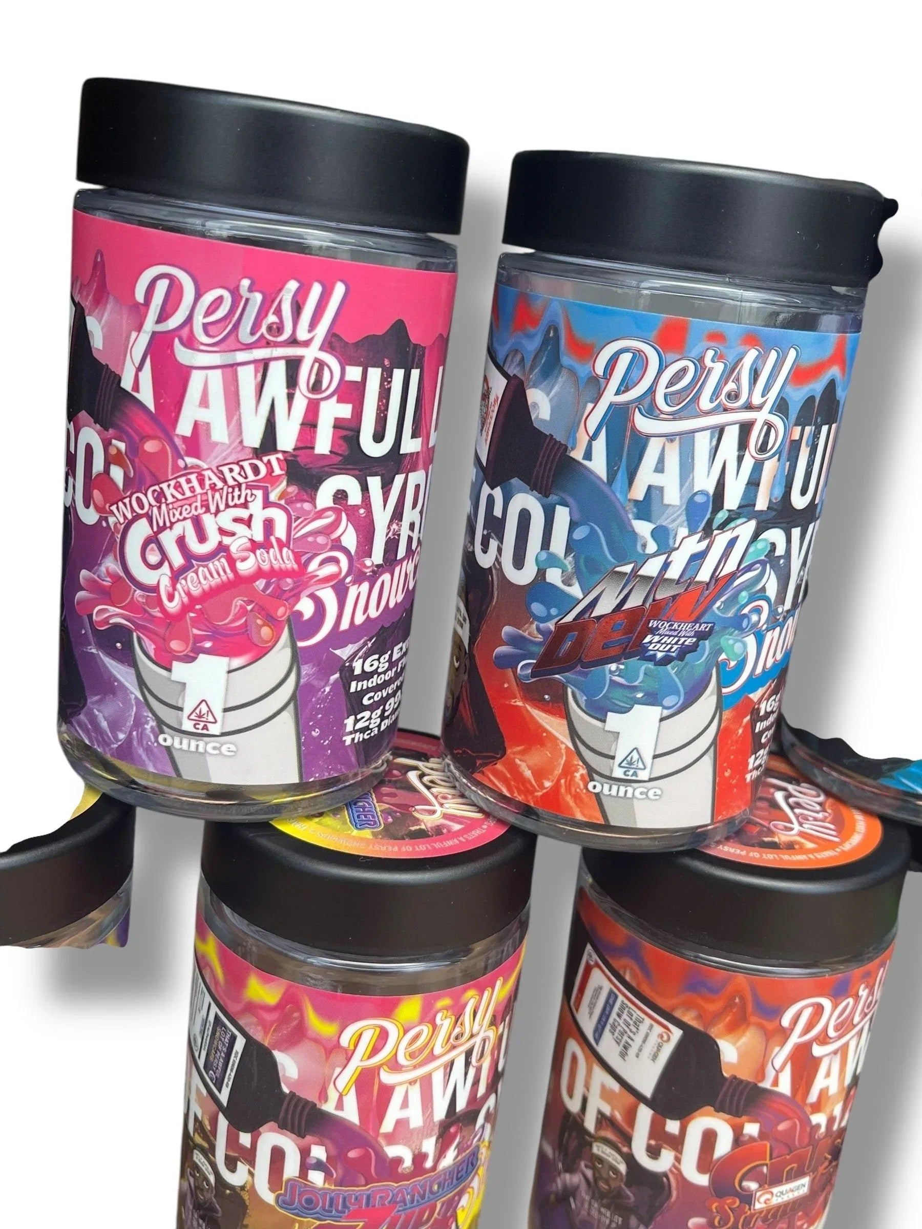 Persy Mini Snowballs Cough Syrup 16-1oz Glass Jars - Varity Pack 16 Flavors in box 1 pound- Empty Jars - Black Unicorn Hub