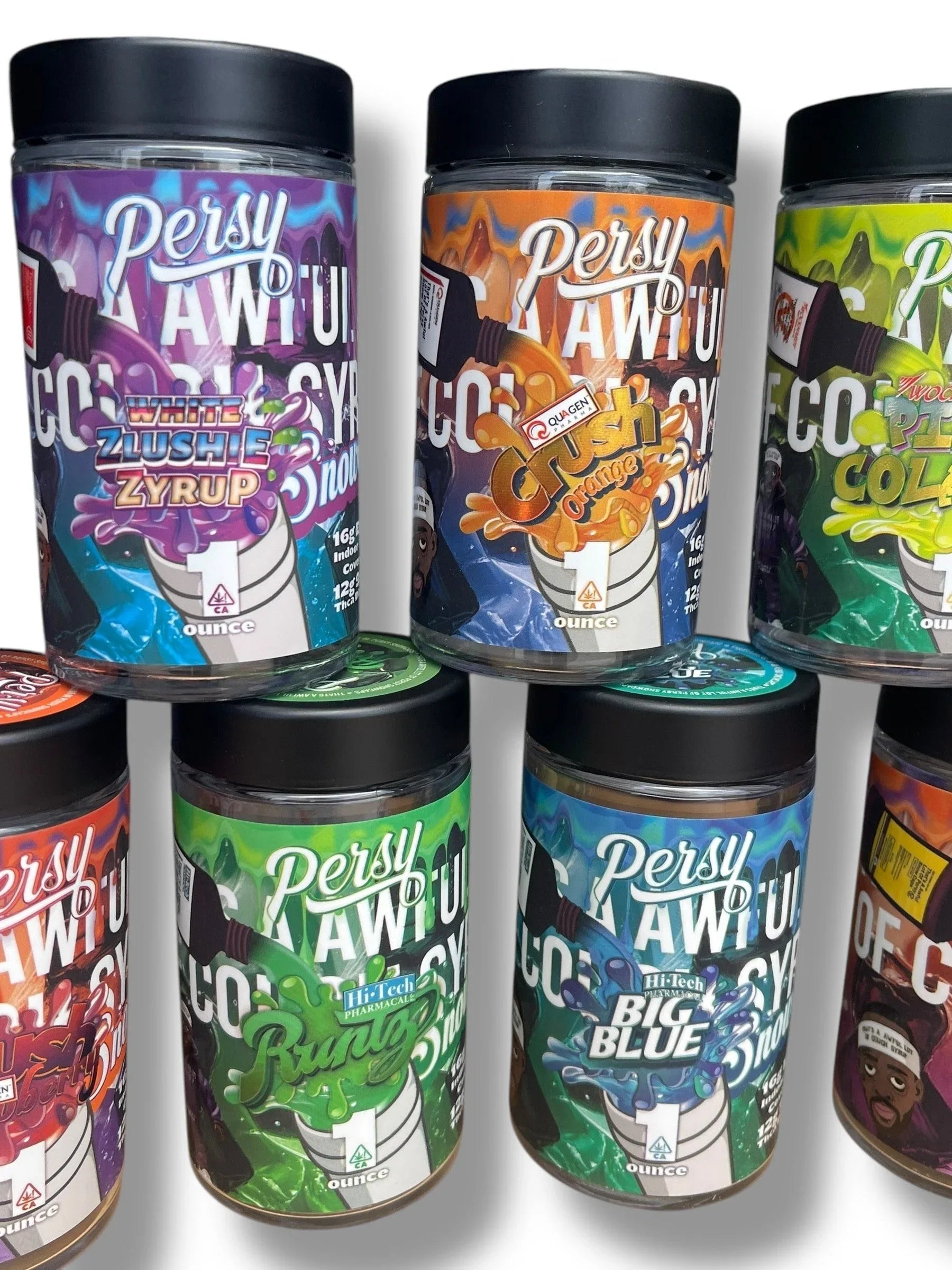 Persy Mini Snowballs Cough Syrup 16-1oz Glass Jars - Varity Pack 16 Flavors in box 1 pound- Empty Jars - Black Unicorn Hub