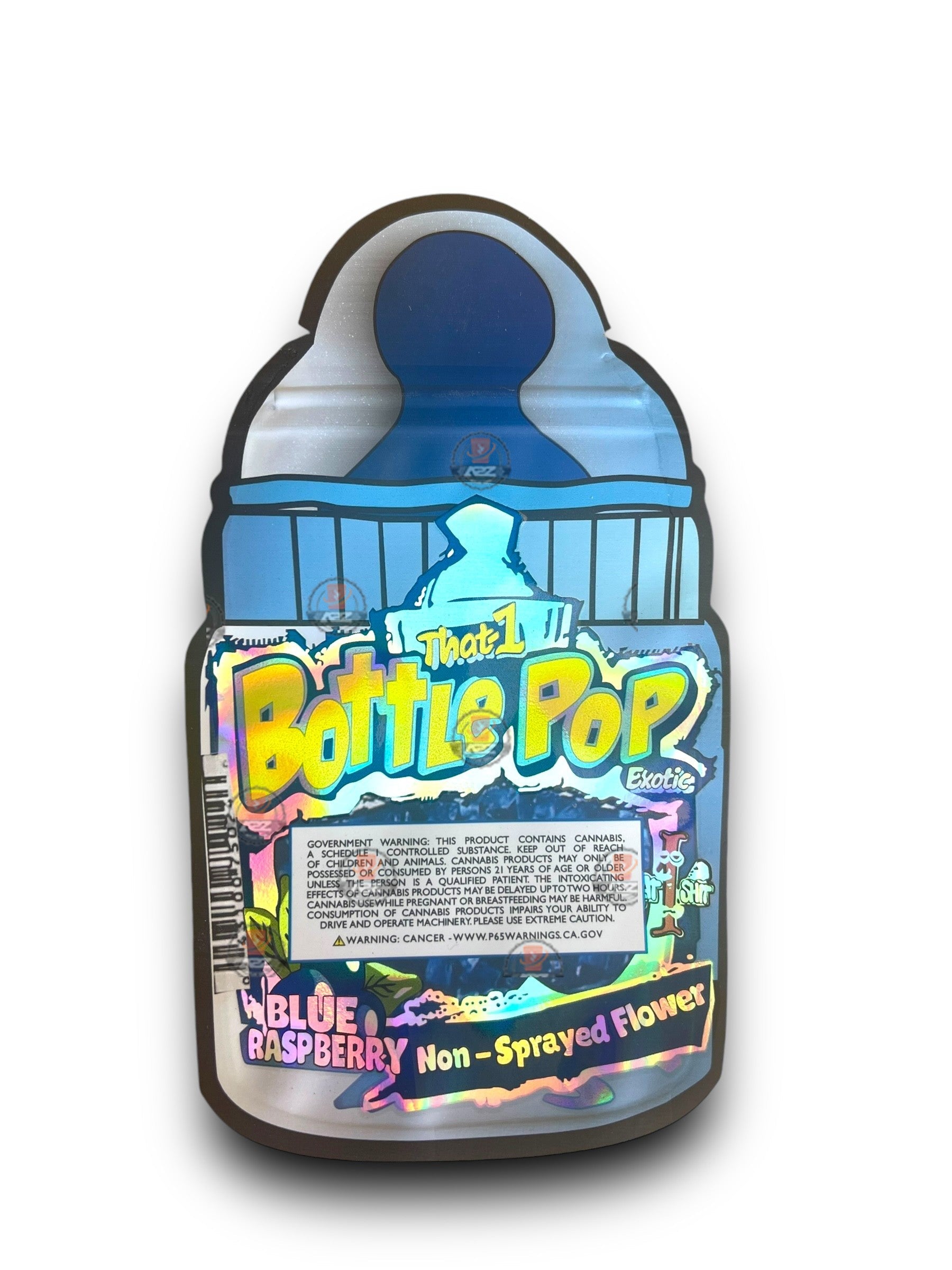 Bottle Pop Exotic Blue Raspberry Mylar Bags 3.5g Holographic