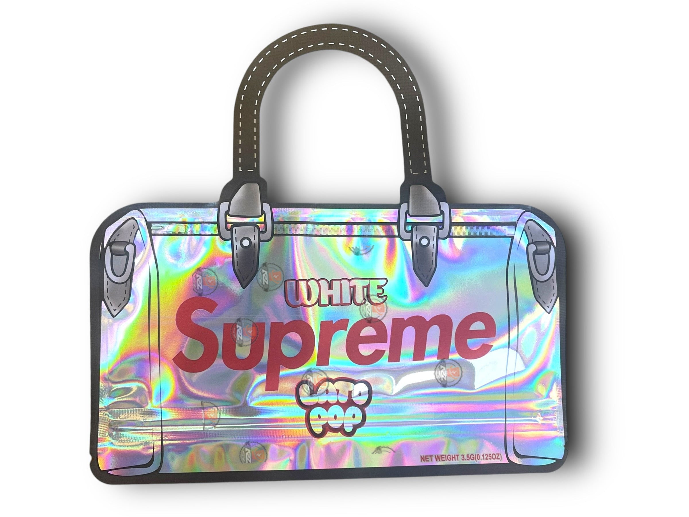 White Supreme Lato Pop Mylar Bags 3.5g Holographic