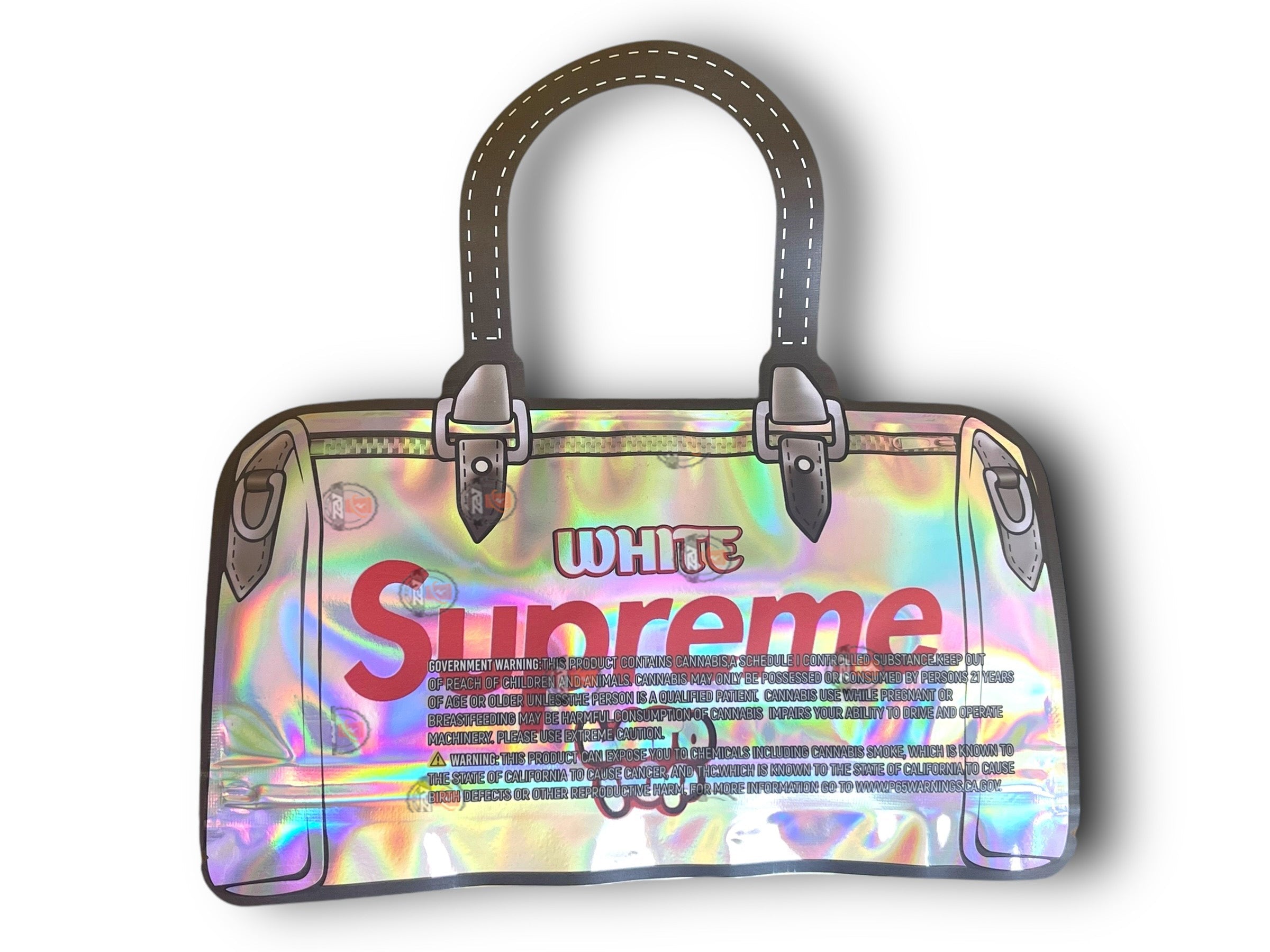 White Supreme Lato Pop Mylar Bags 3.5g Holographic