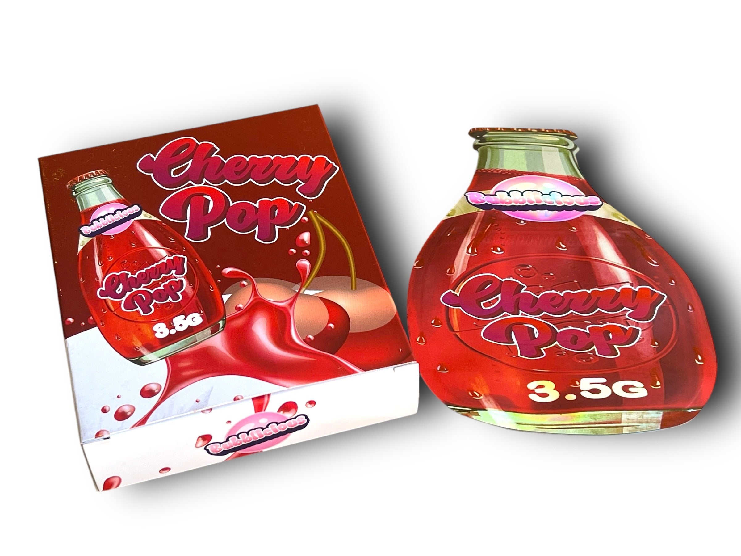 Bubbllcious Cherry Pop Mylar Bags with Boxes 3.5g Box Packaging Holographic