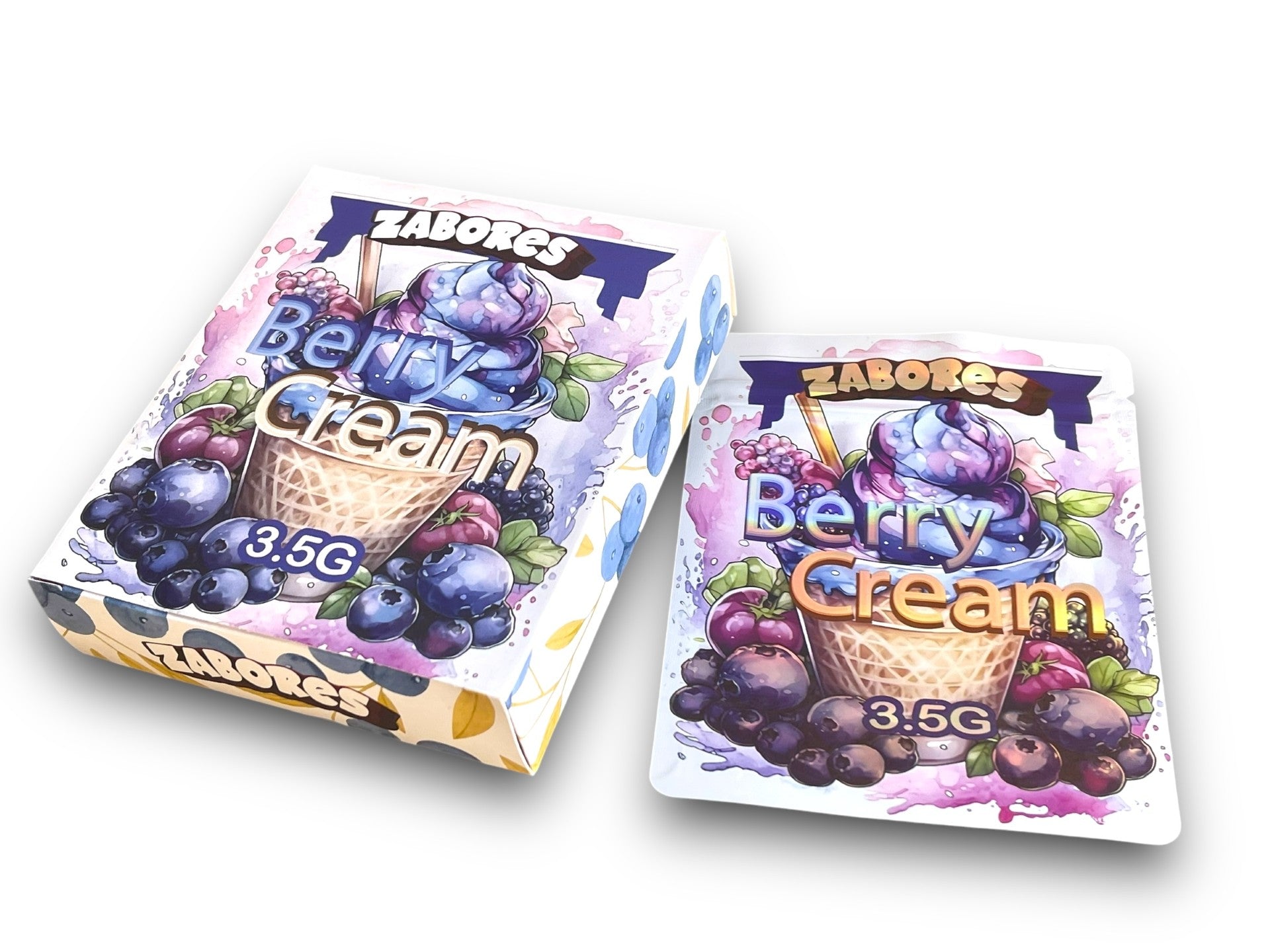 Zabores Berry Cream Mylar Bags with Boxes 3.5g Box Packaging Holographic