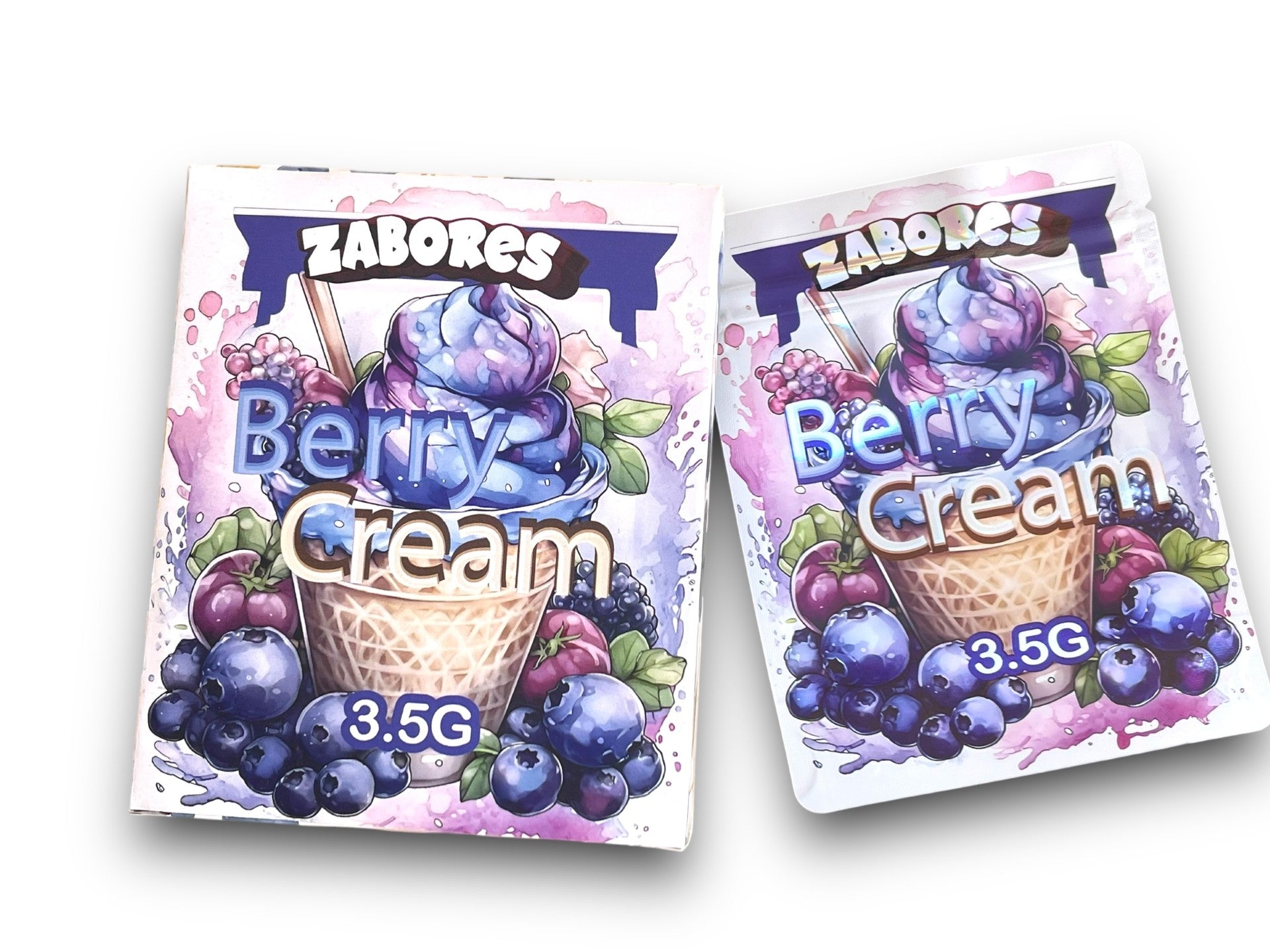 Zabores Berry Cream Mylar Bags with Boxes 3.5g Box Packaging Holographic