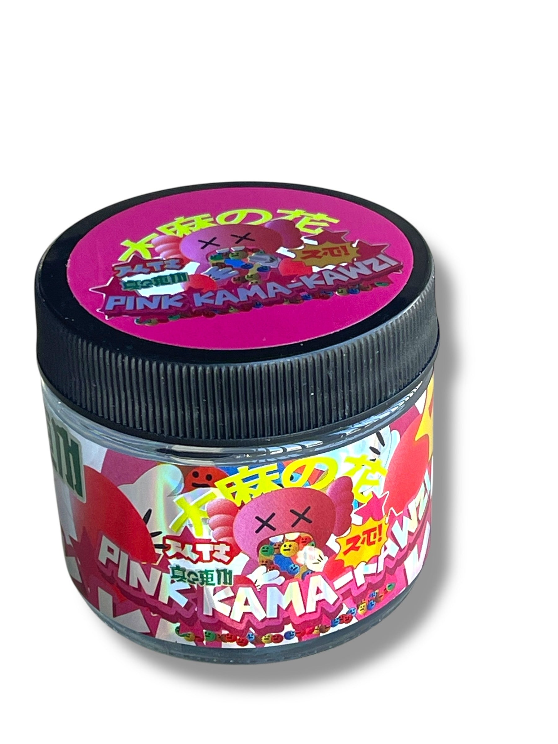 Kandy Depo Pink kamakawzi 3.5g Glass Jars with Holographic Stickers Child Resistant jar