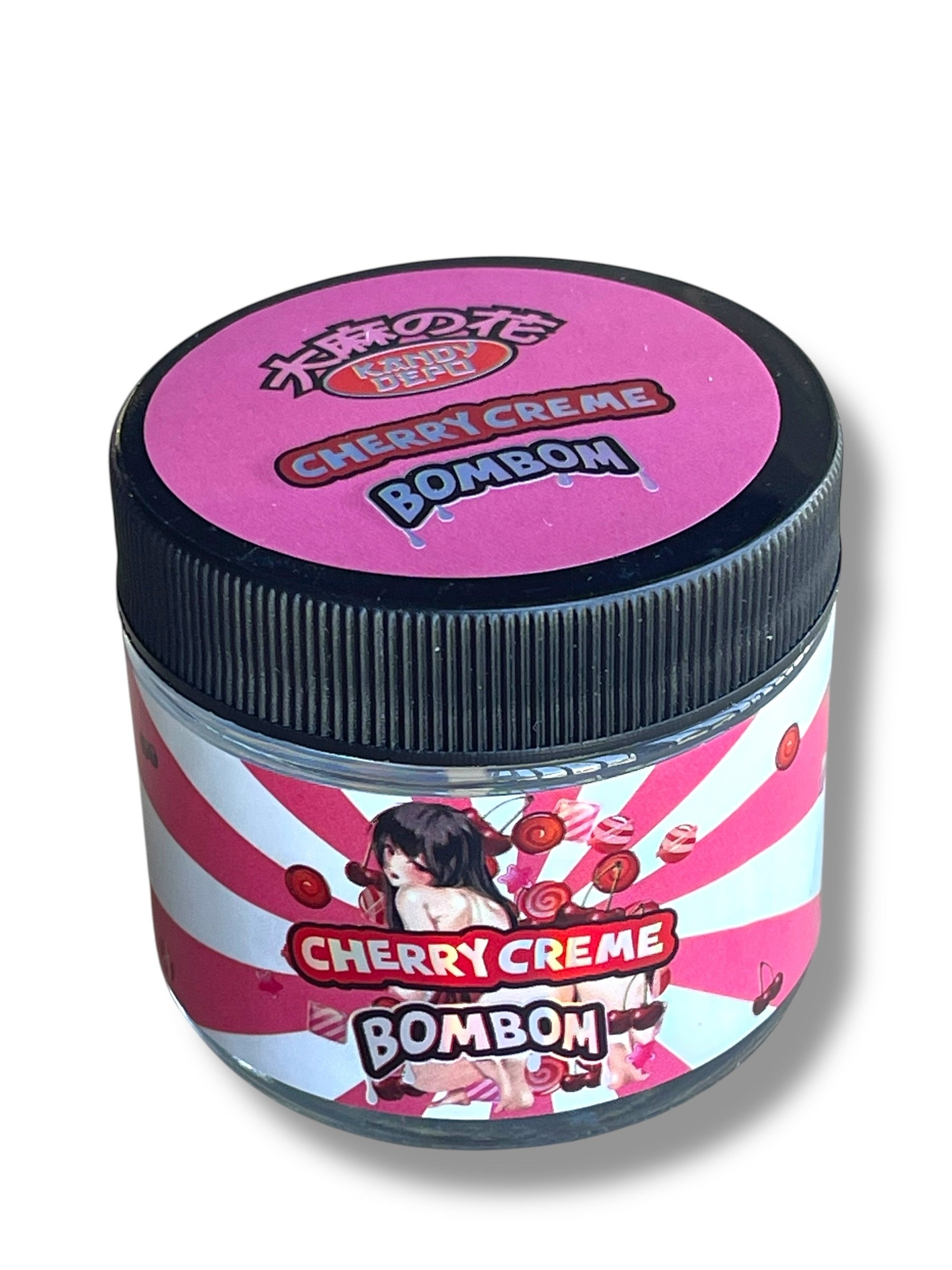 Kandy Depo Cherry Creme Bombom 3.5g Glass Jars with Holographic Stickers Child Resistant jar