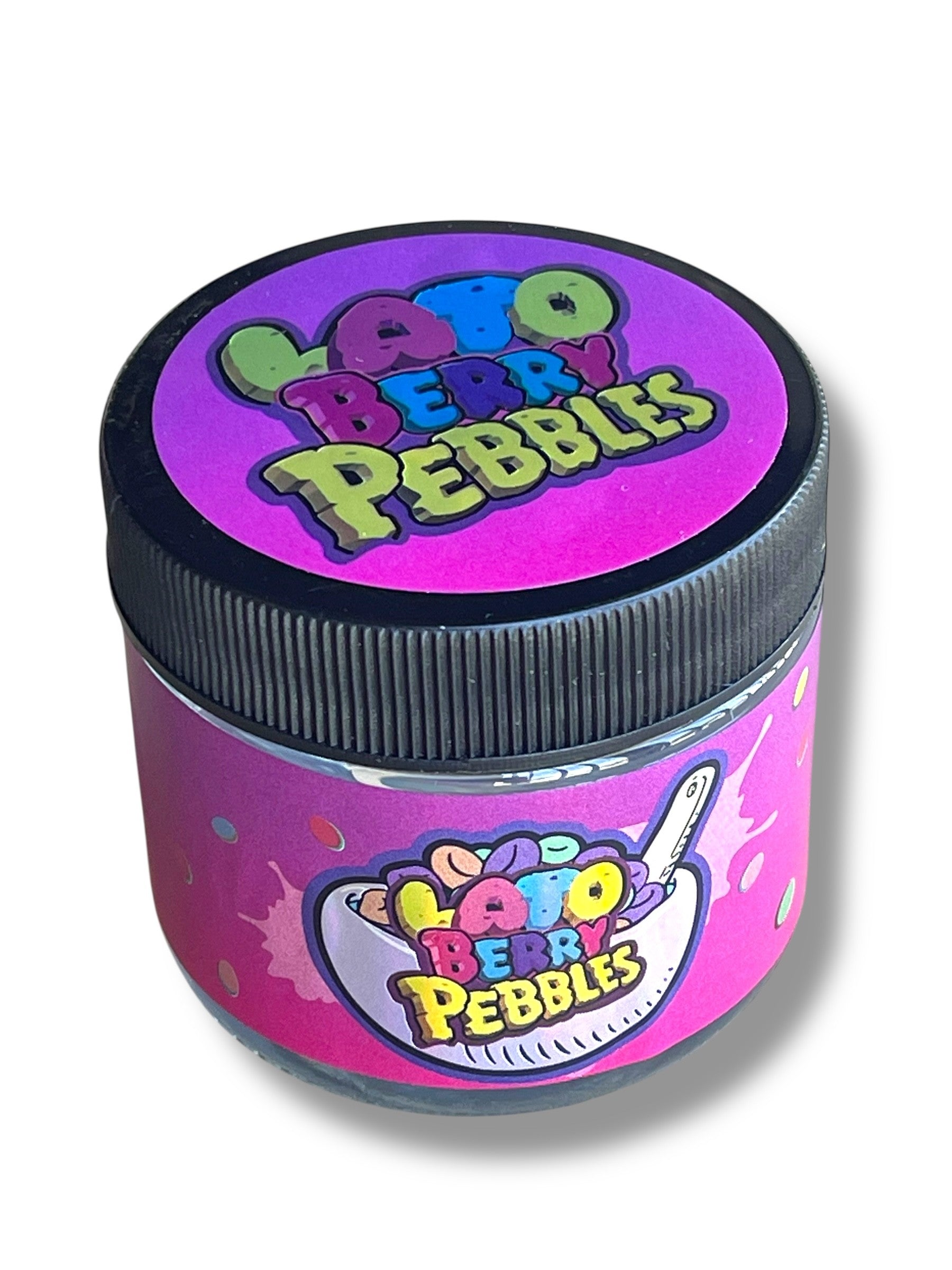 Lato Berry Pebbles 3.5g Glass Jars with Holographic Stickers Child Resistant jar