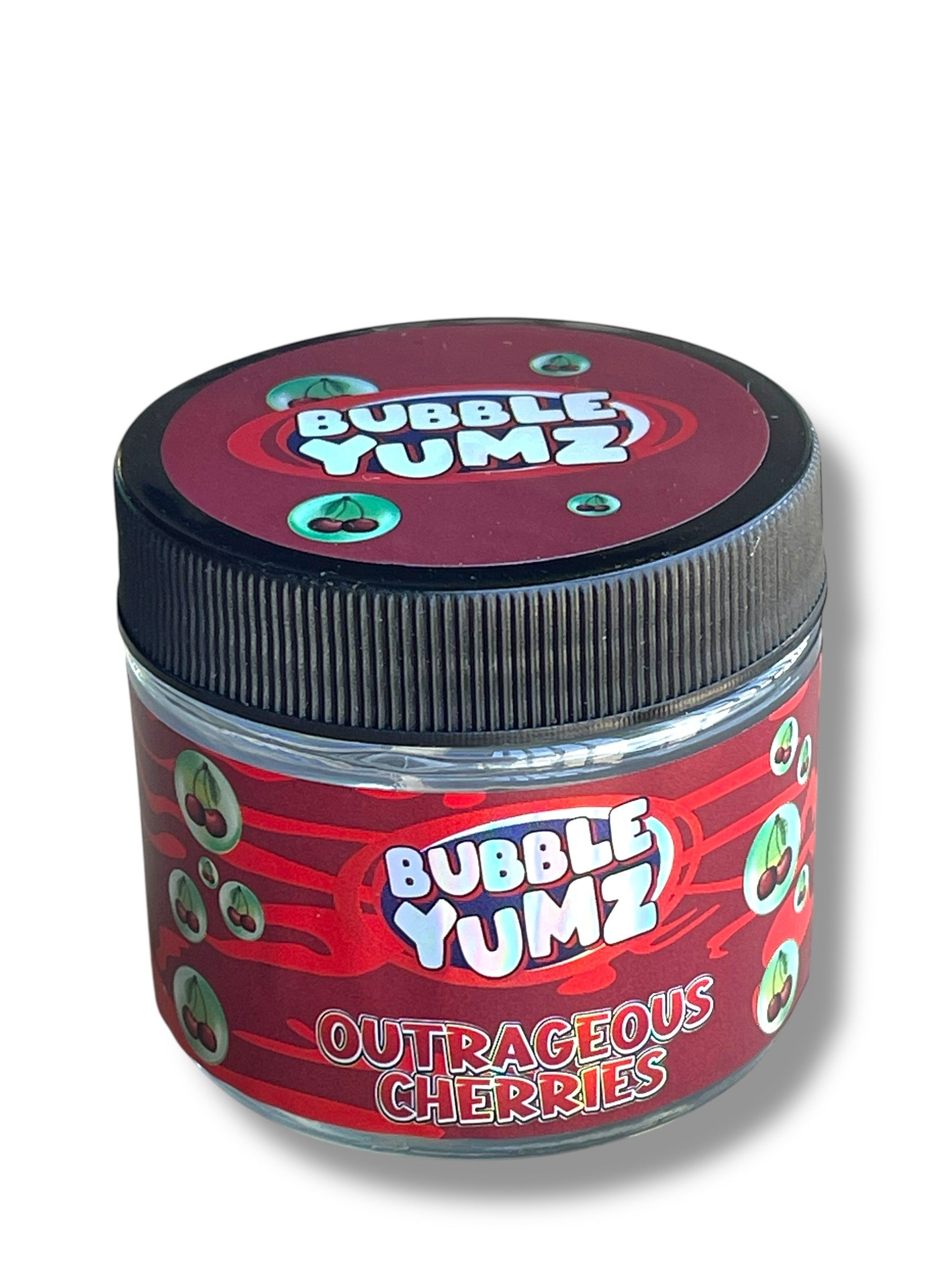 Bubble Yum Outrageous Cherries 3.5g Glass Jars with Holographic Stickers Child Resistant jar