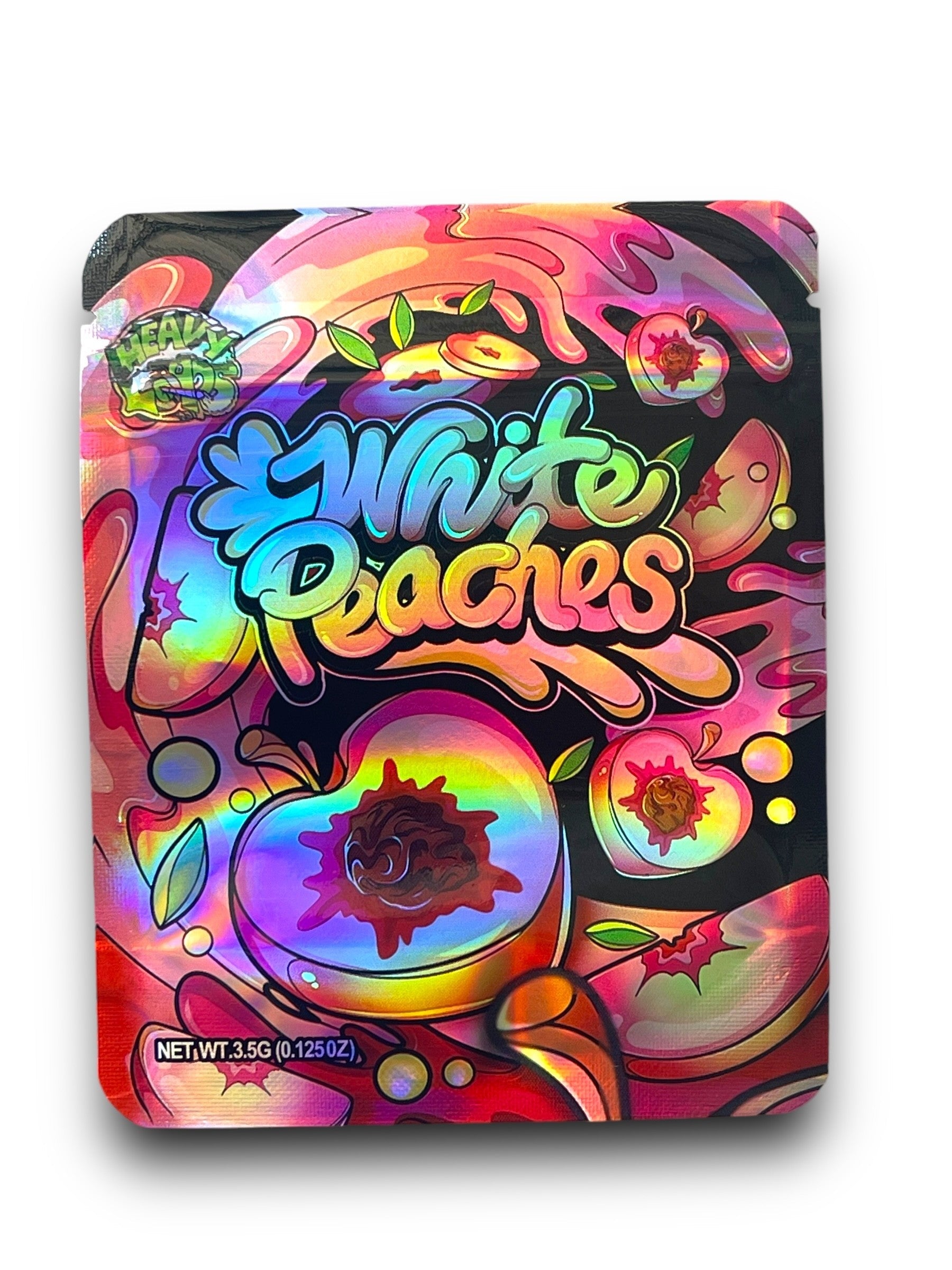 White Peaches 3.5G Mylar Bags Holographic Mylar Packaging