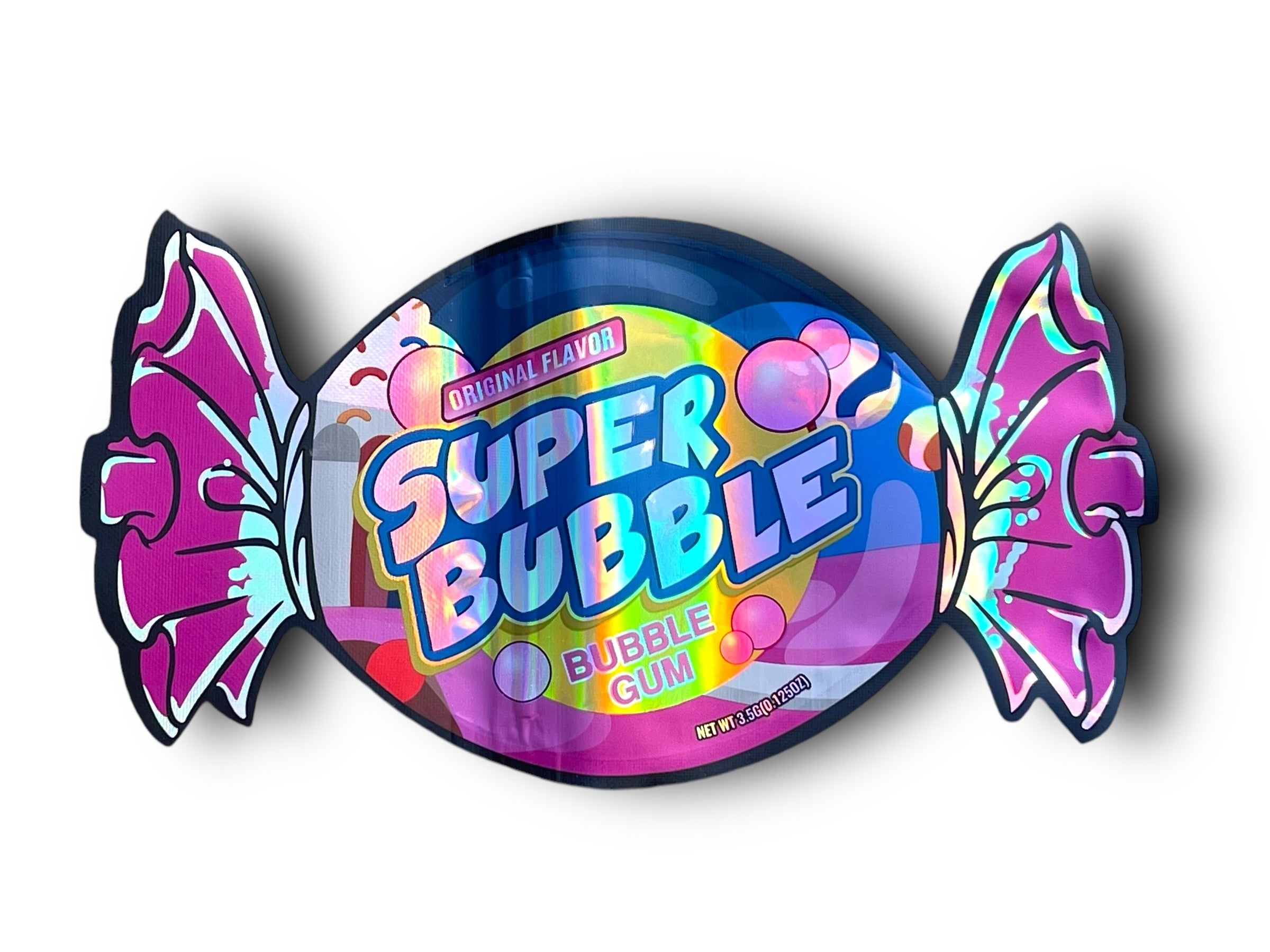 Super Bubble Gum Mylar Bags 3.5g Holographic