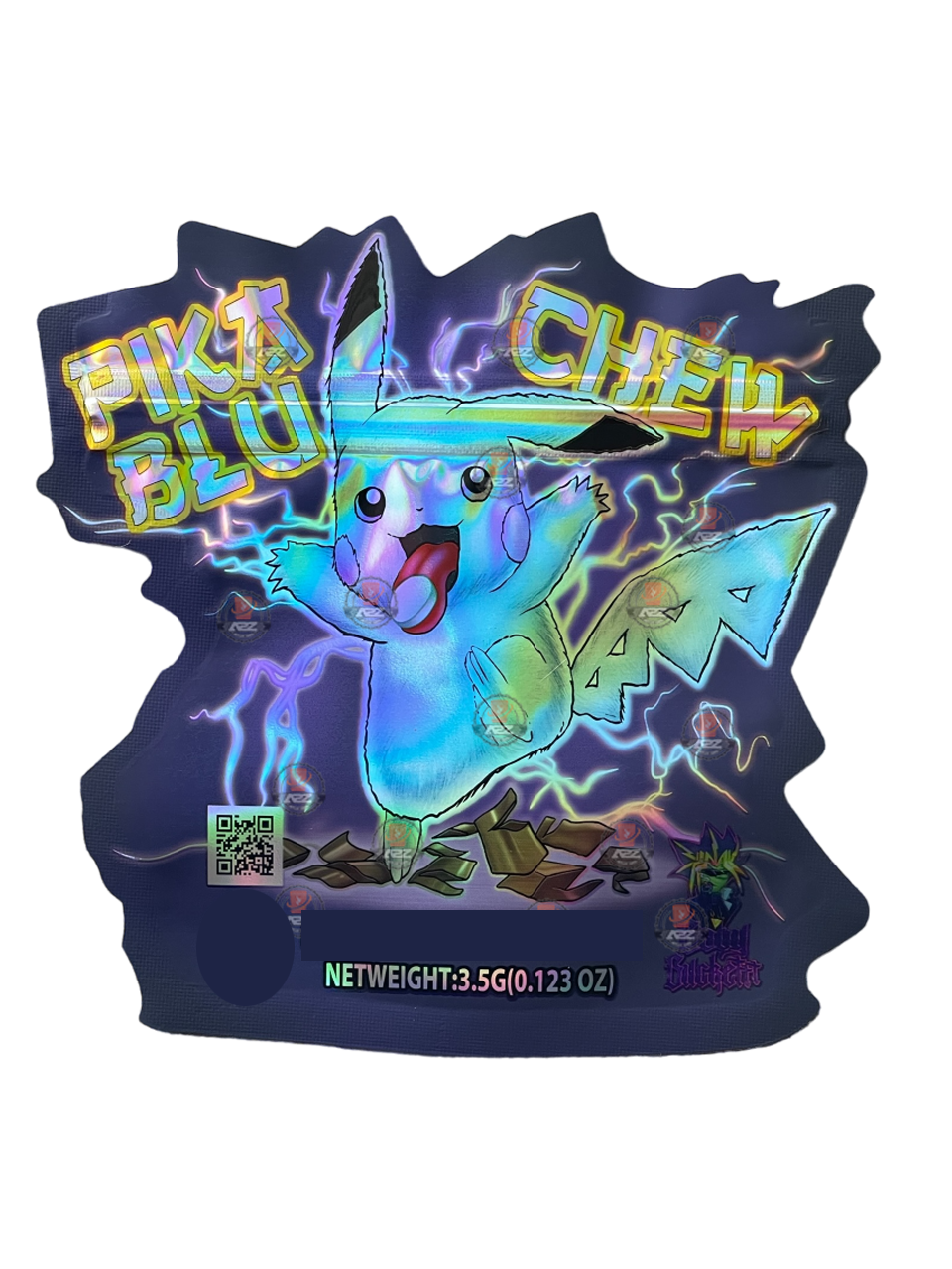 Pika Chew Blu 3.5g Mylar Bag Cut Out-Holographic Blue