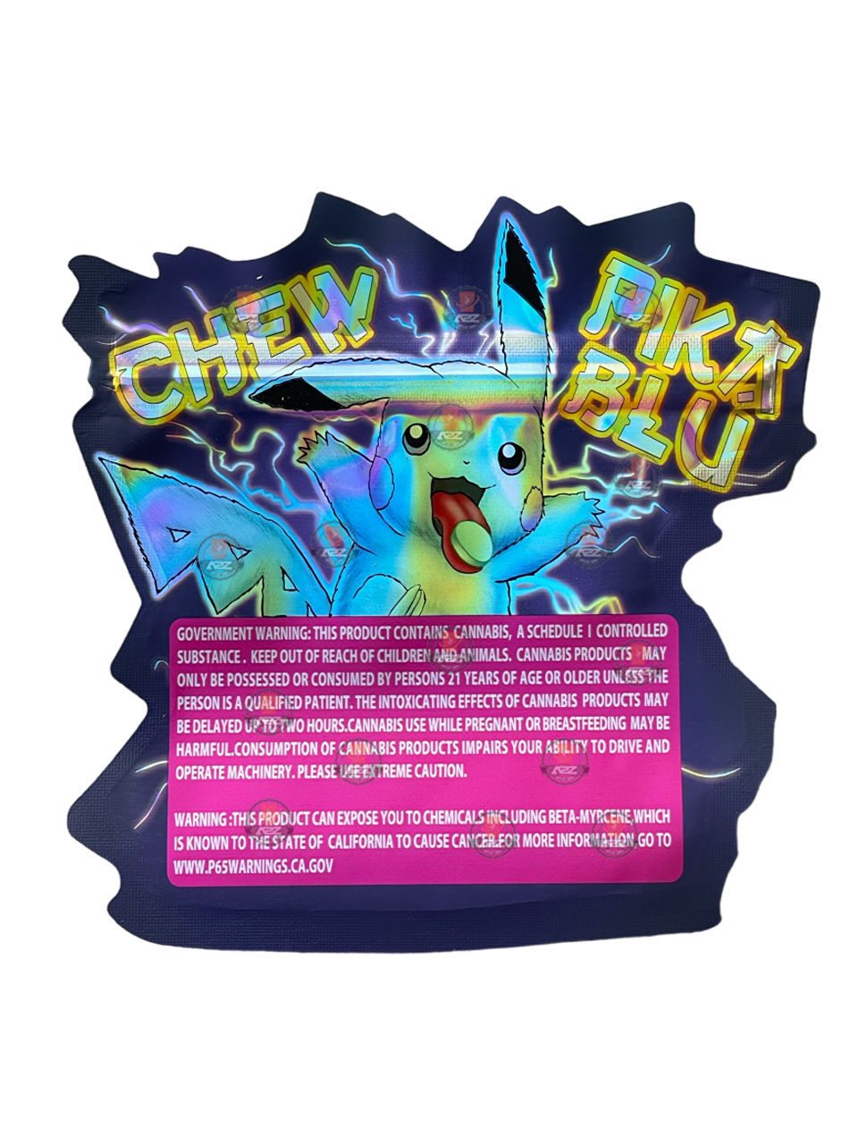 Pika Chew Blu 3.5g Mylar Bag Cut Out-Holographic Blue