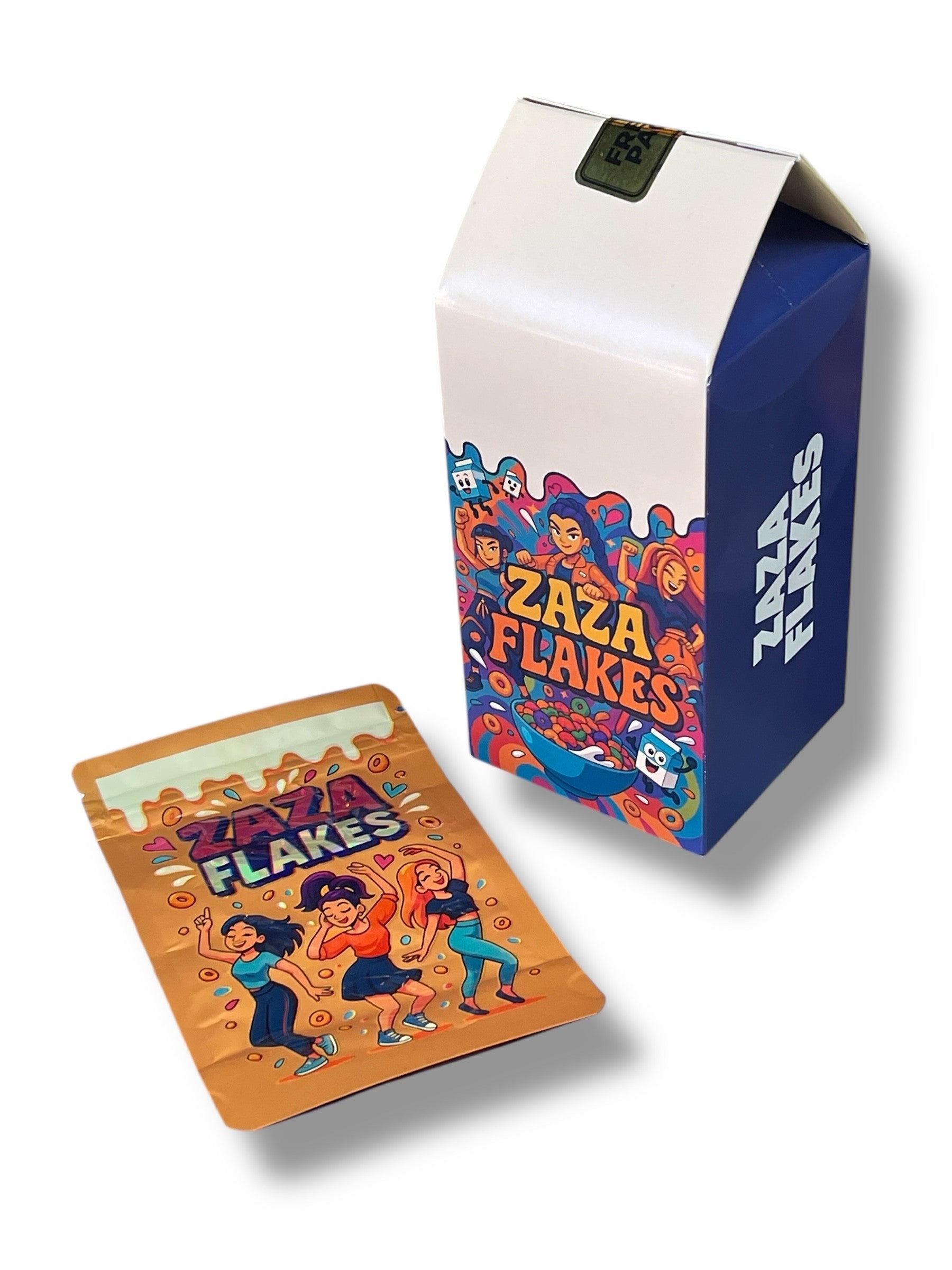 Zaza Flakes Mylar Bags with Milk Boxes 3.5g Box Packaging