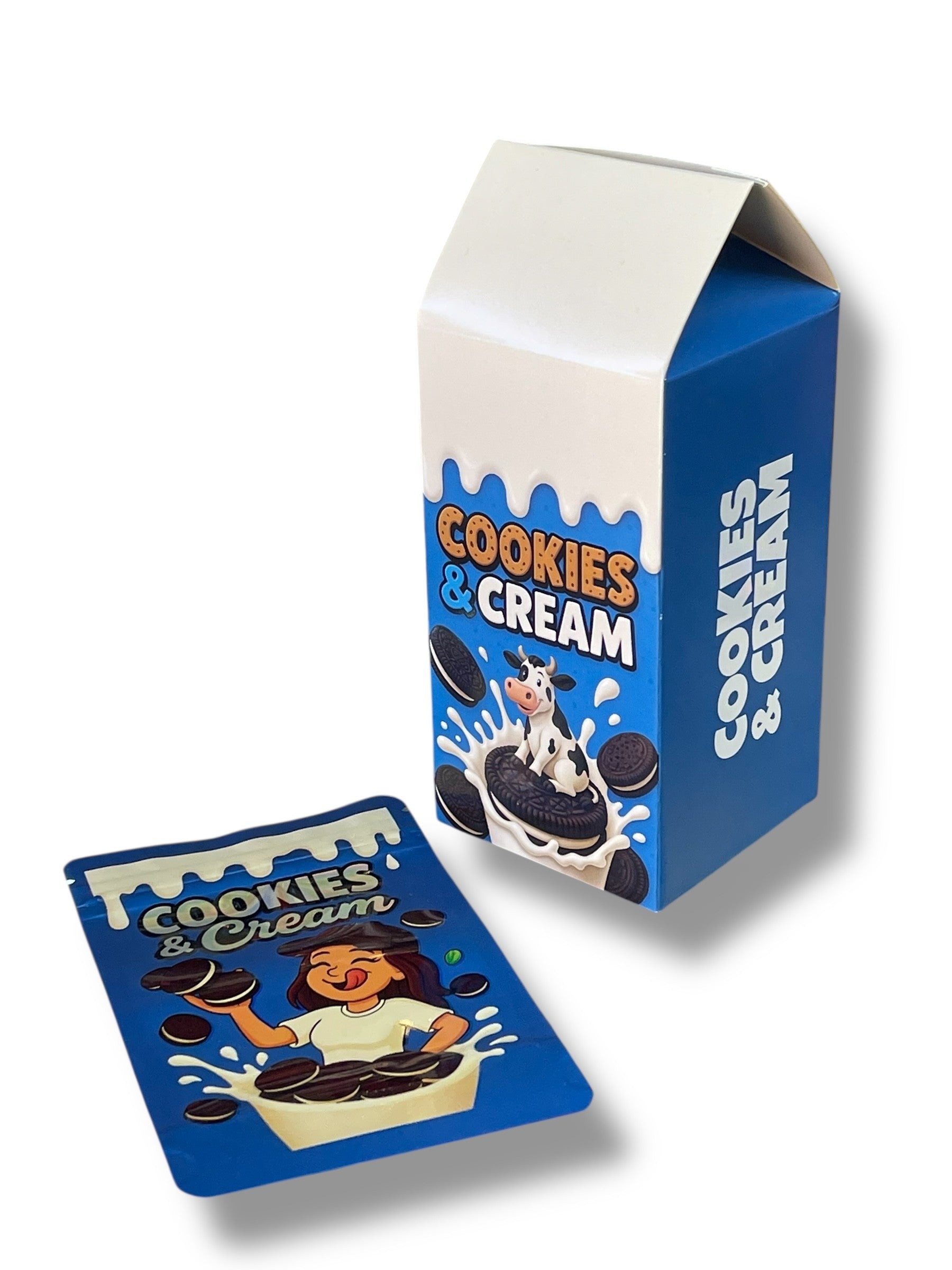 Cookies & Cream Mylar Bags with Milk Boxes 3.5g Box Packaging