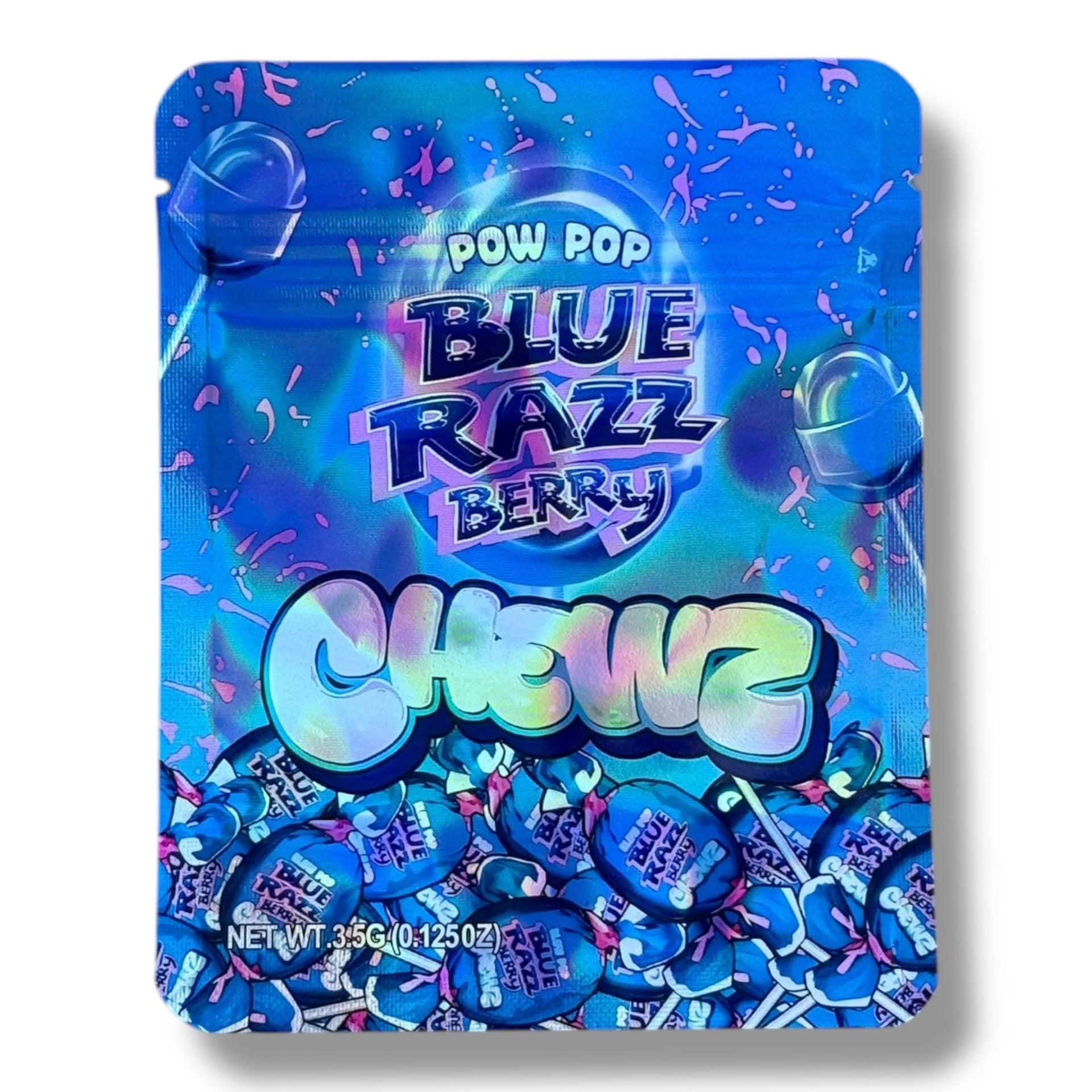 Chewz Blue Razz Berry 3.5G Mylar Bags Holographic Mylar Packaging