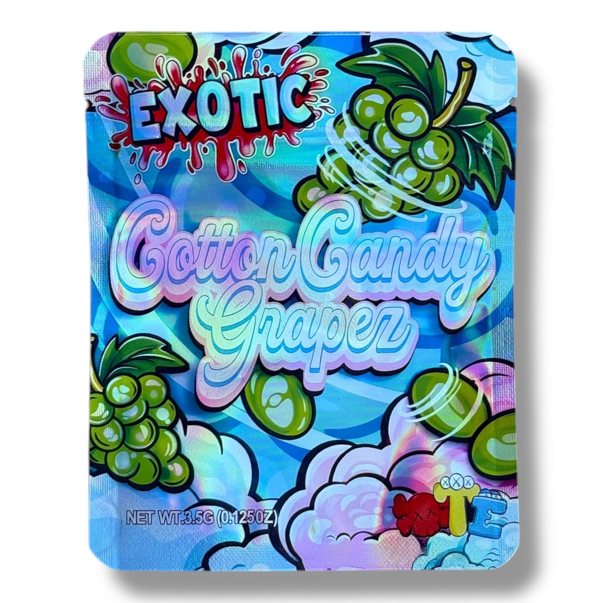 Exotic Cotton Candy Grapes 3.5G Mylar Bags Holographic Mylar Packaging