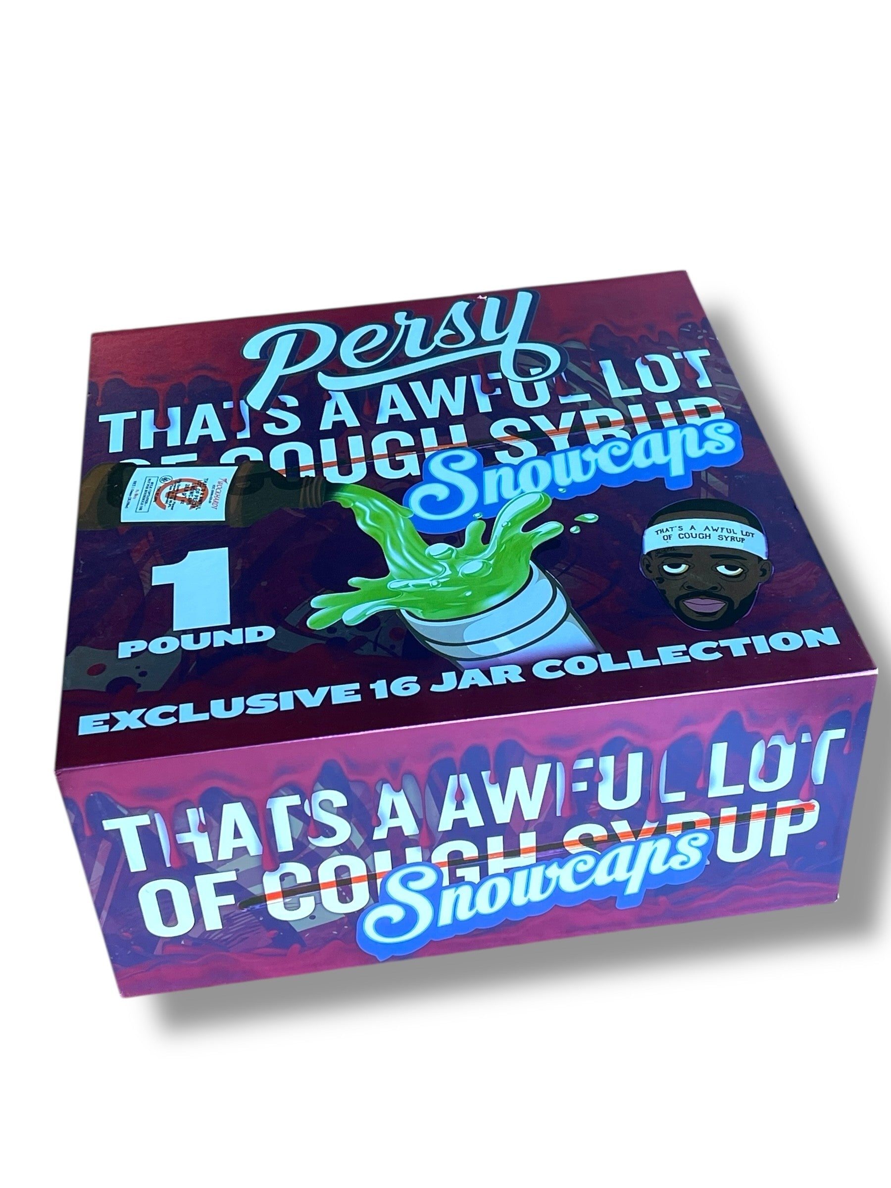 Persy Snowcaps Cough Syrup 16-1oz Plastic Jars - Varity Pack 16 Flavors in box 1 pound Empty Jars