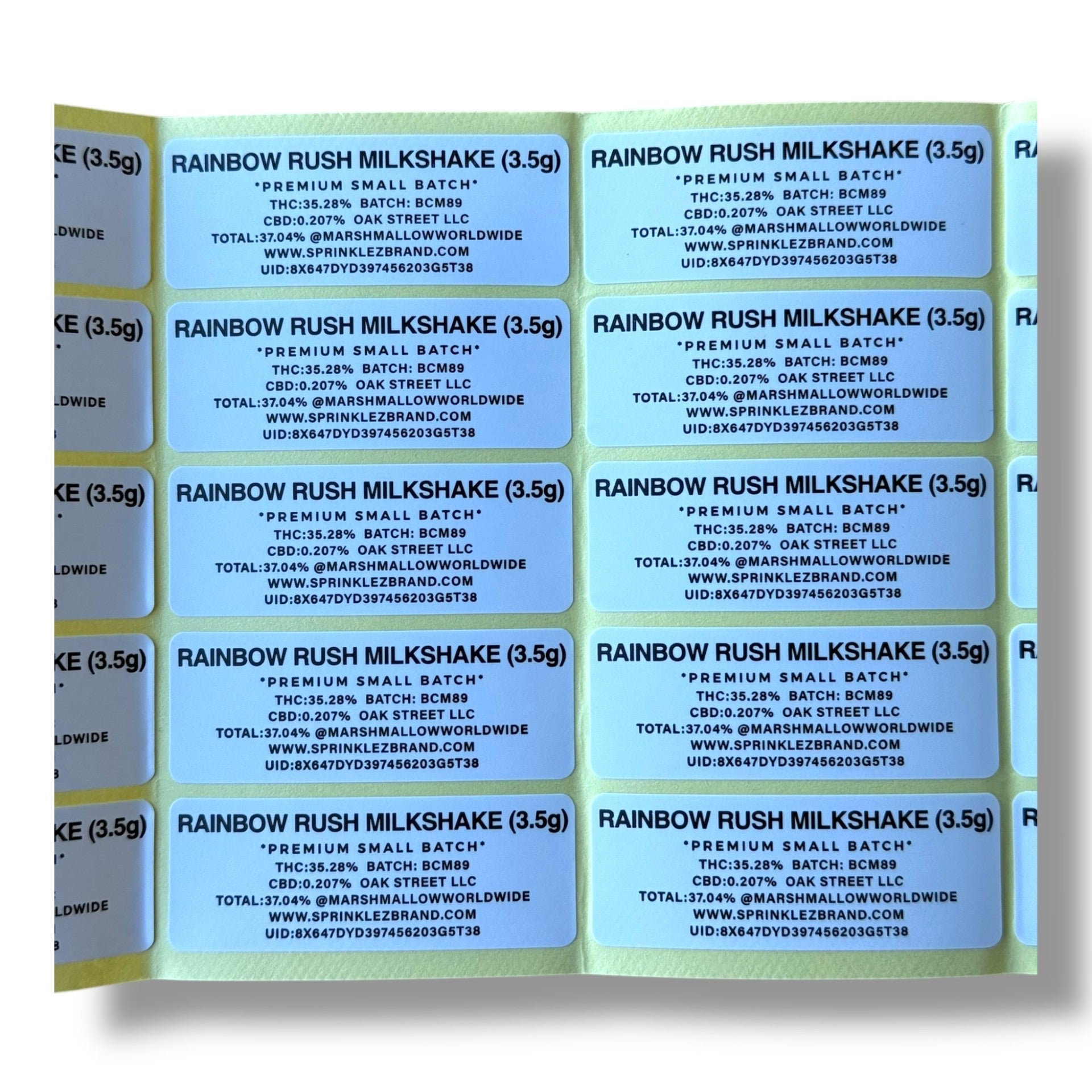 Sprinklez Rainbow Rush Milkshake 3.5G Mylar Bags -With stickers and label