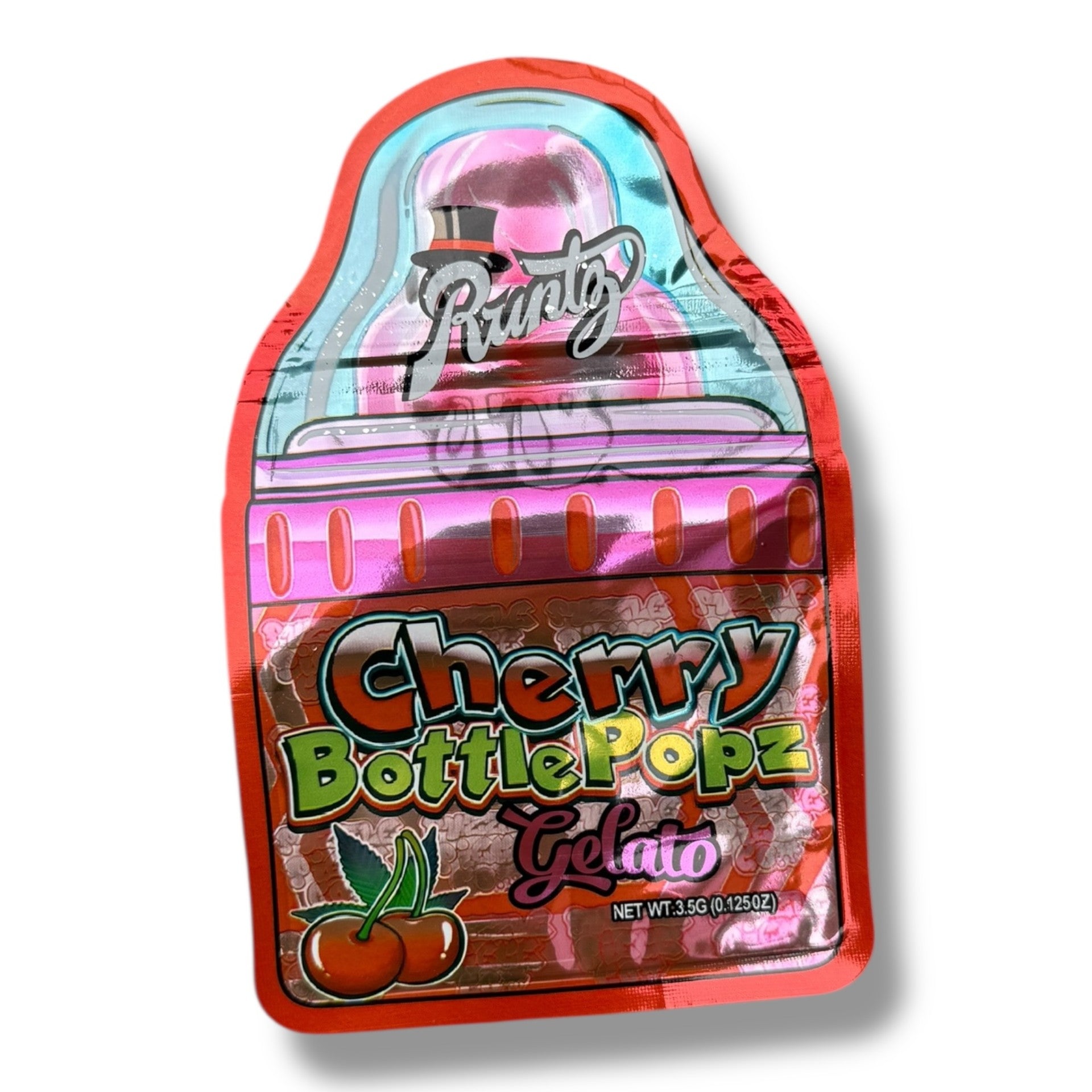 Cherry Bottle Popz Gelato 3.5g Mylar Bags & Boxes with Window