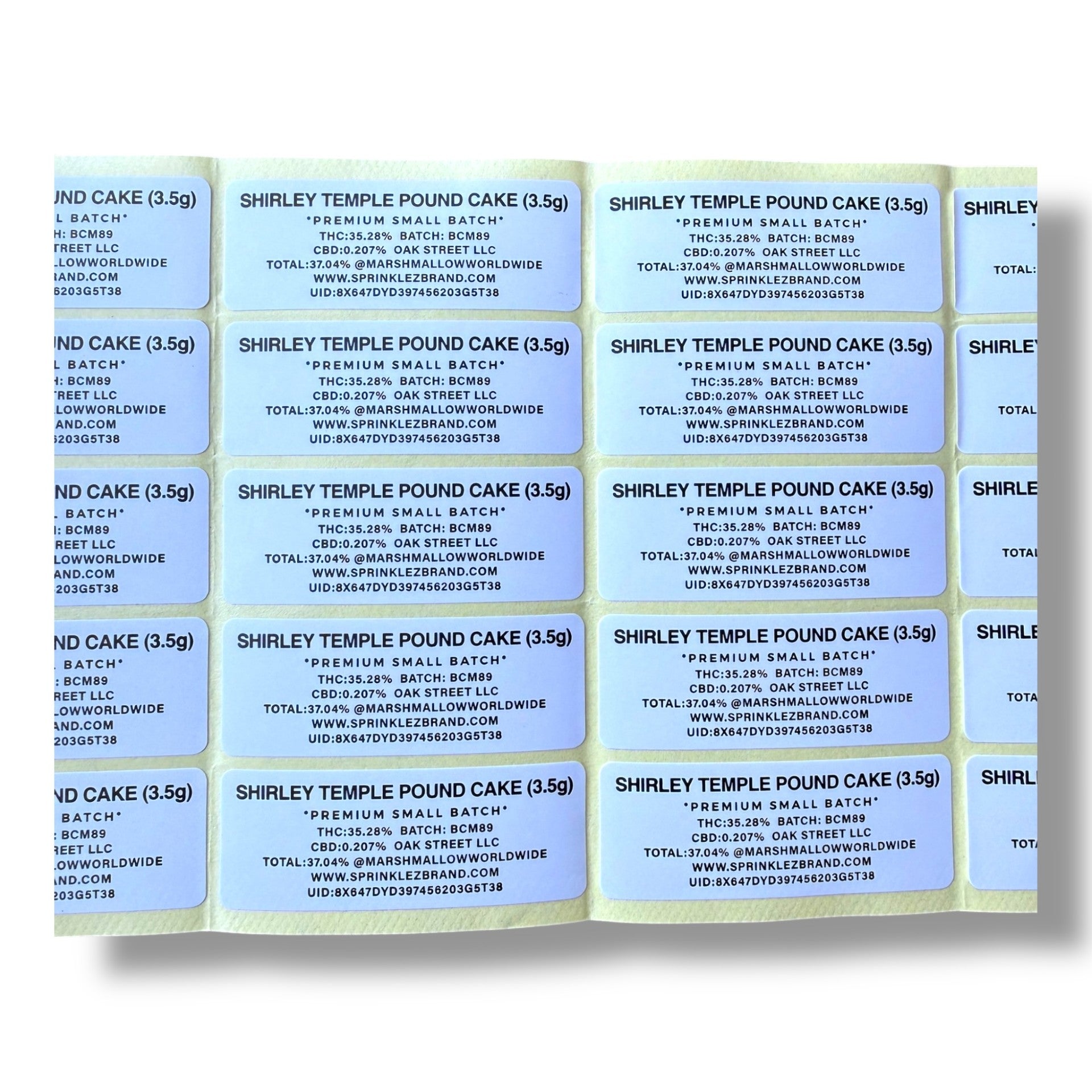 Sprinklez Shirely Temple Pound Cake 3.5G Mylar Bags -With stickers and label