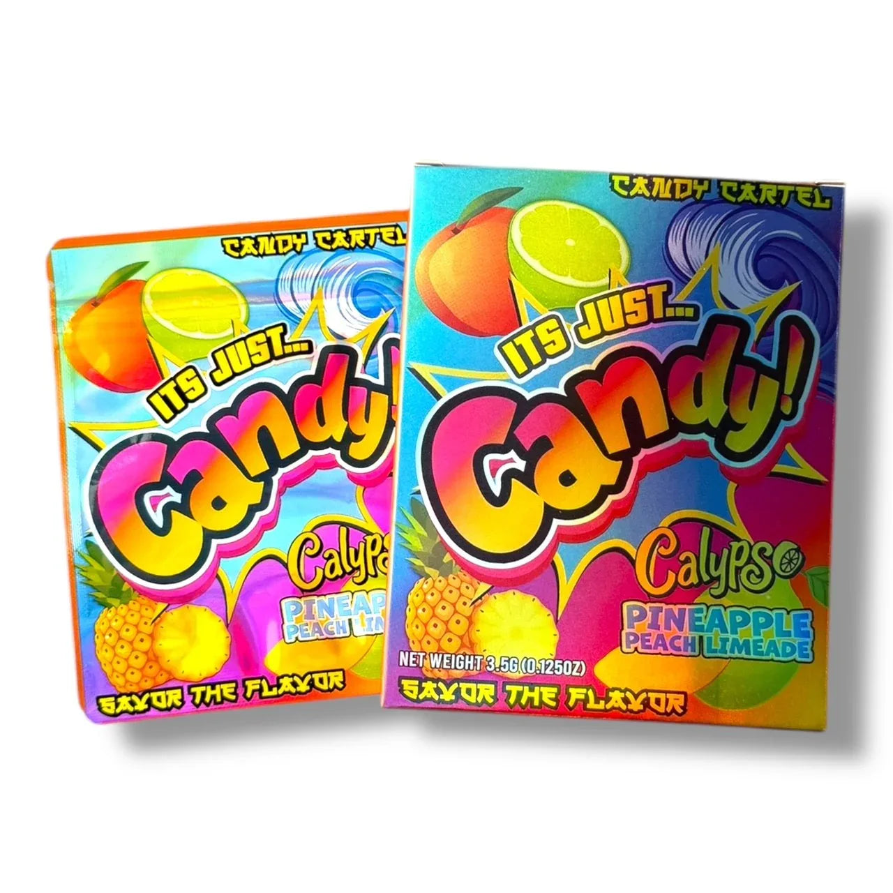Candy Calypso Pineapple Peach limeade Mylar Bags with Boxes 3.5g Box Packaging Candy Cartel - Black Unicorn Hub
