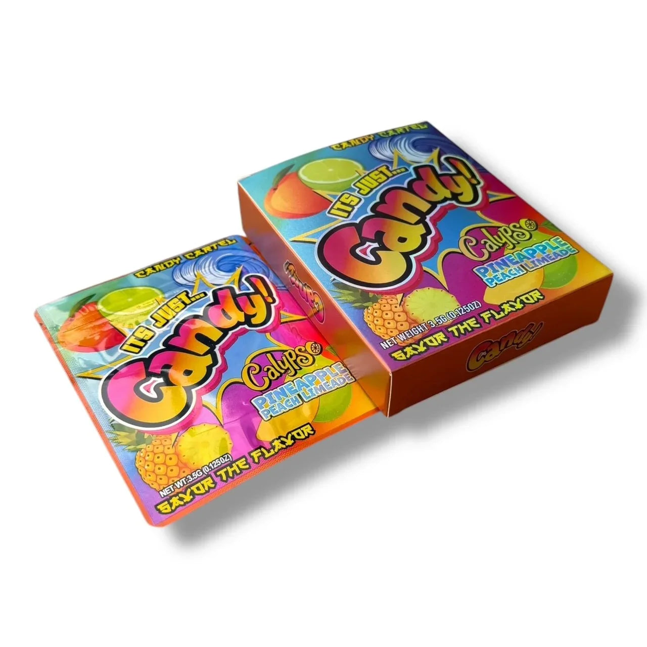 Candy Calypso Pineapple Peach limeade Mylar Bags with Boxes 3.5g Box Packaging Candy Cartel - Black Unicorn Hub