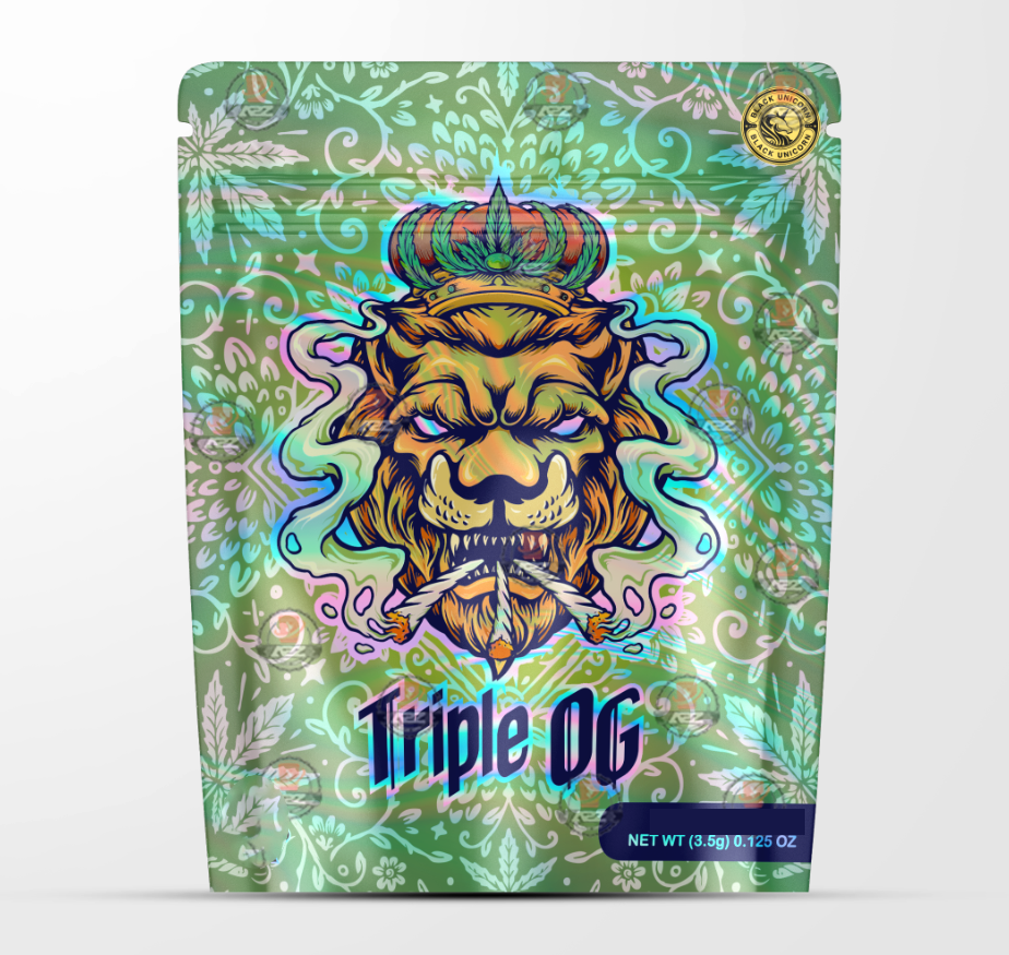 Tripple OG Holographic Mylar bag 3.5g - For Flower- Black Unicorn