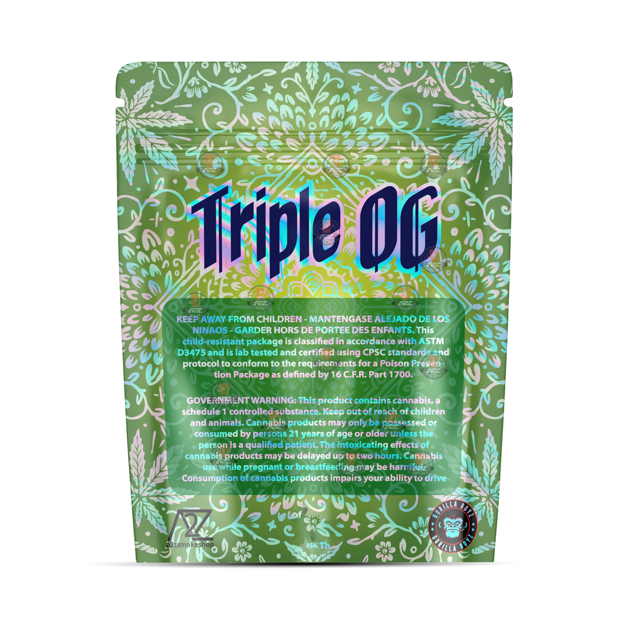 Tripple OG Holographic Mylar bag 3.5g - For Flower- Black Unicorn