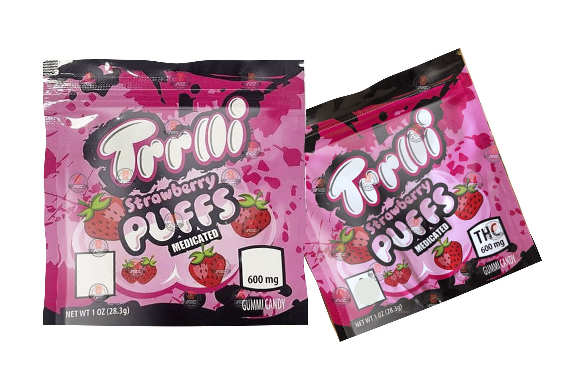 Trrlli Strawberry puffs 600mg Mylar bags packaging only