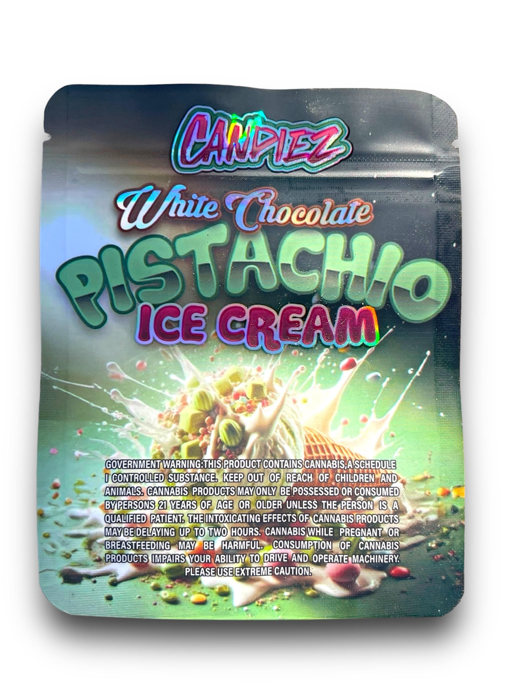 Candiez White Chocolate Pistachio Ice Cream 3.5G Mylar Bags Holographic