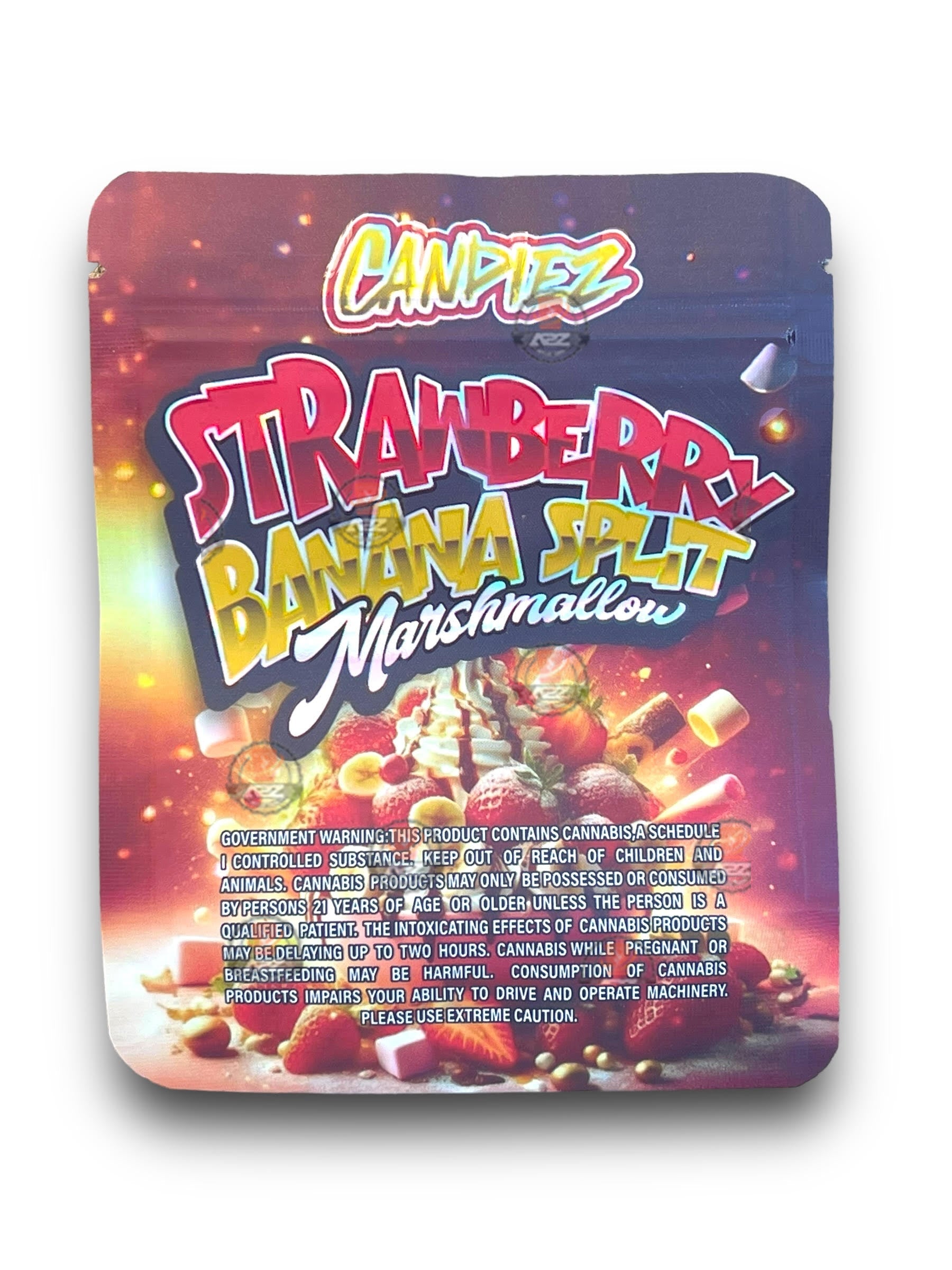 Candiez Strawberry Banana Split Marshmallow 3.5G Mylar Bags Holographic