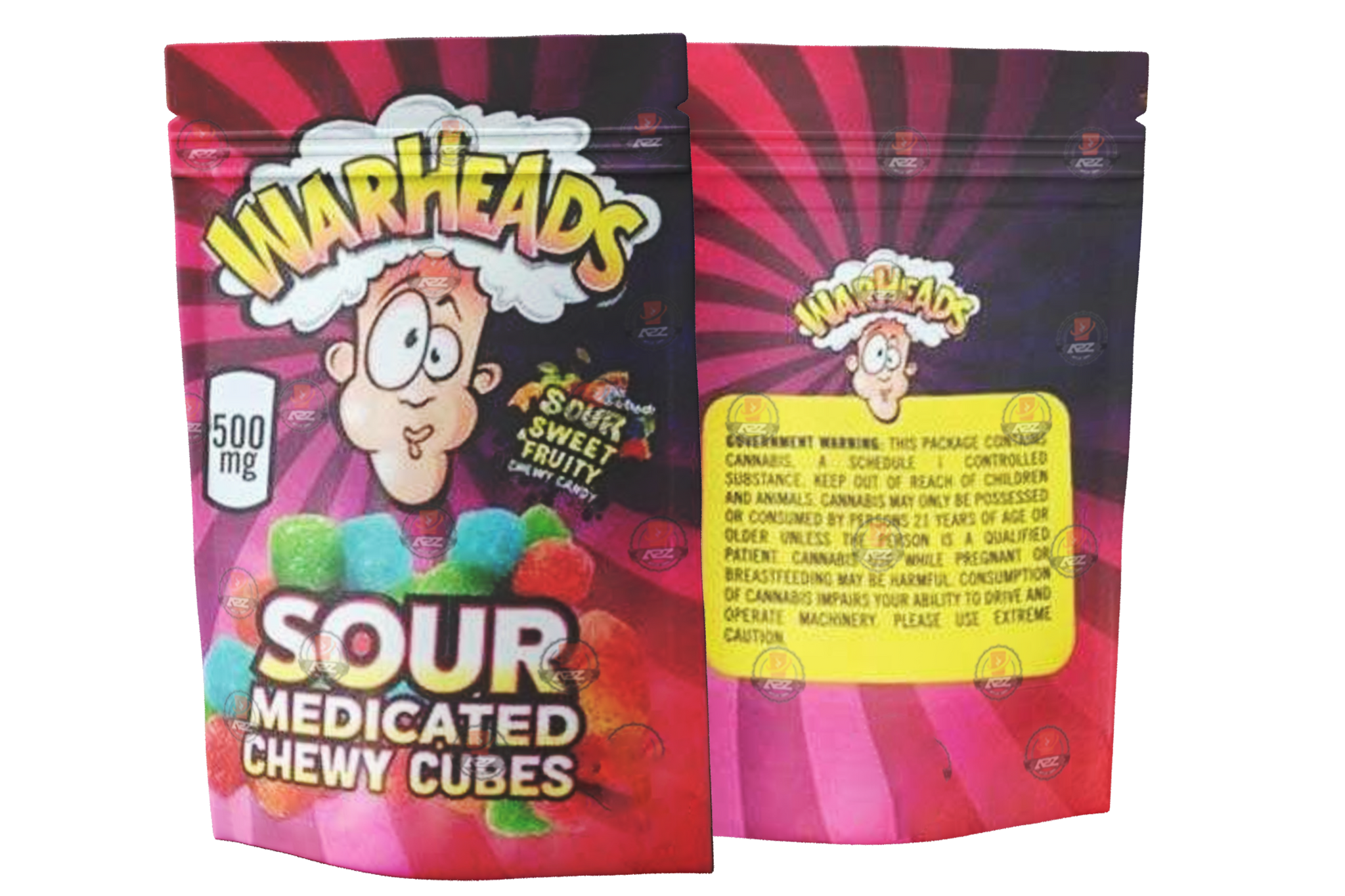 War Heads Sour Sweet Fruity 500mg Mylar bags packaging only