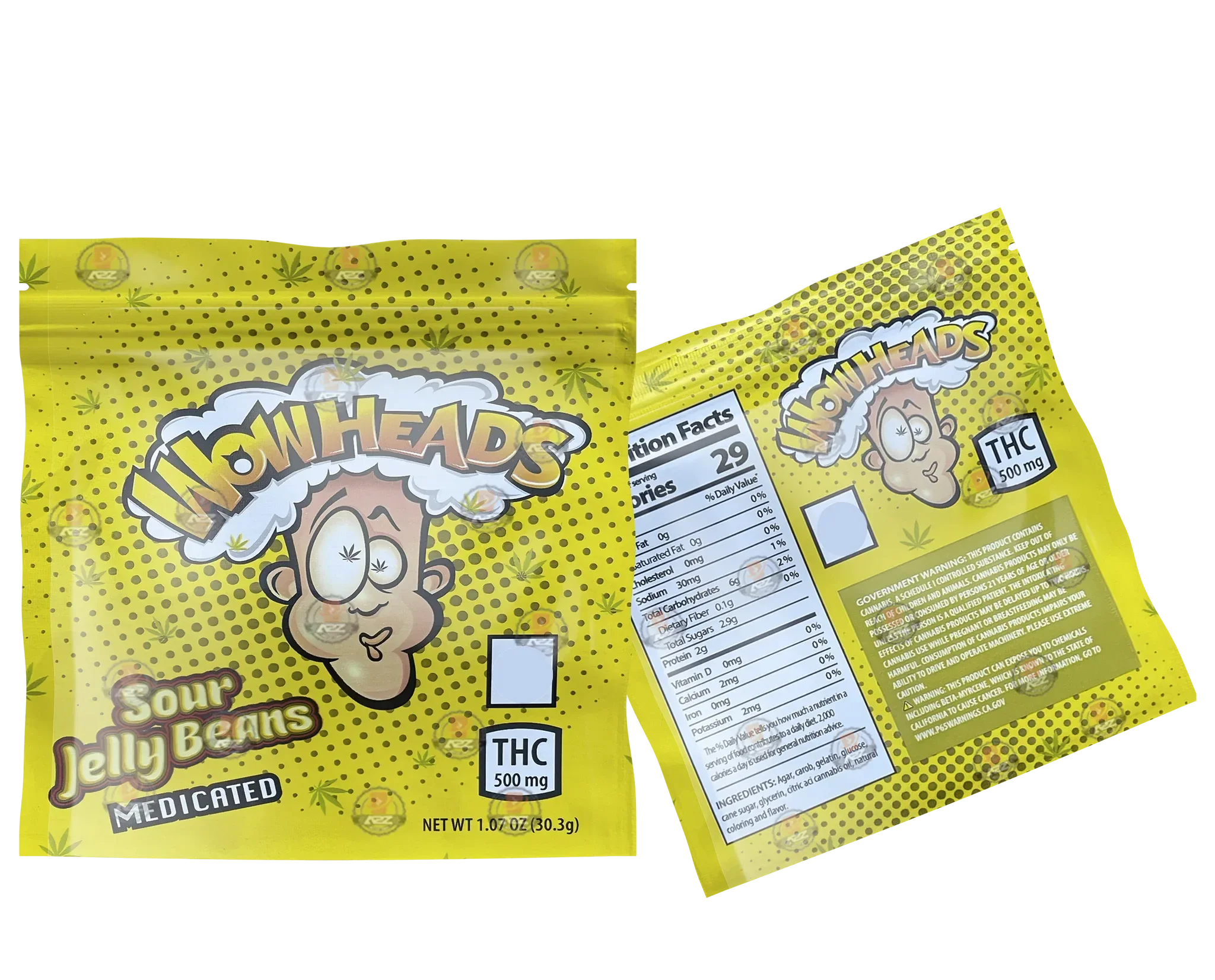 Wow Heads Sour Jelly Beans 500mg Mylar bags packaging only - Black Unicorn Hub