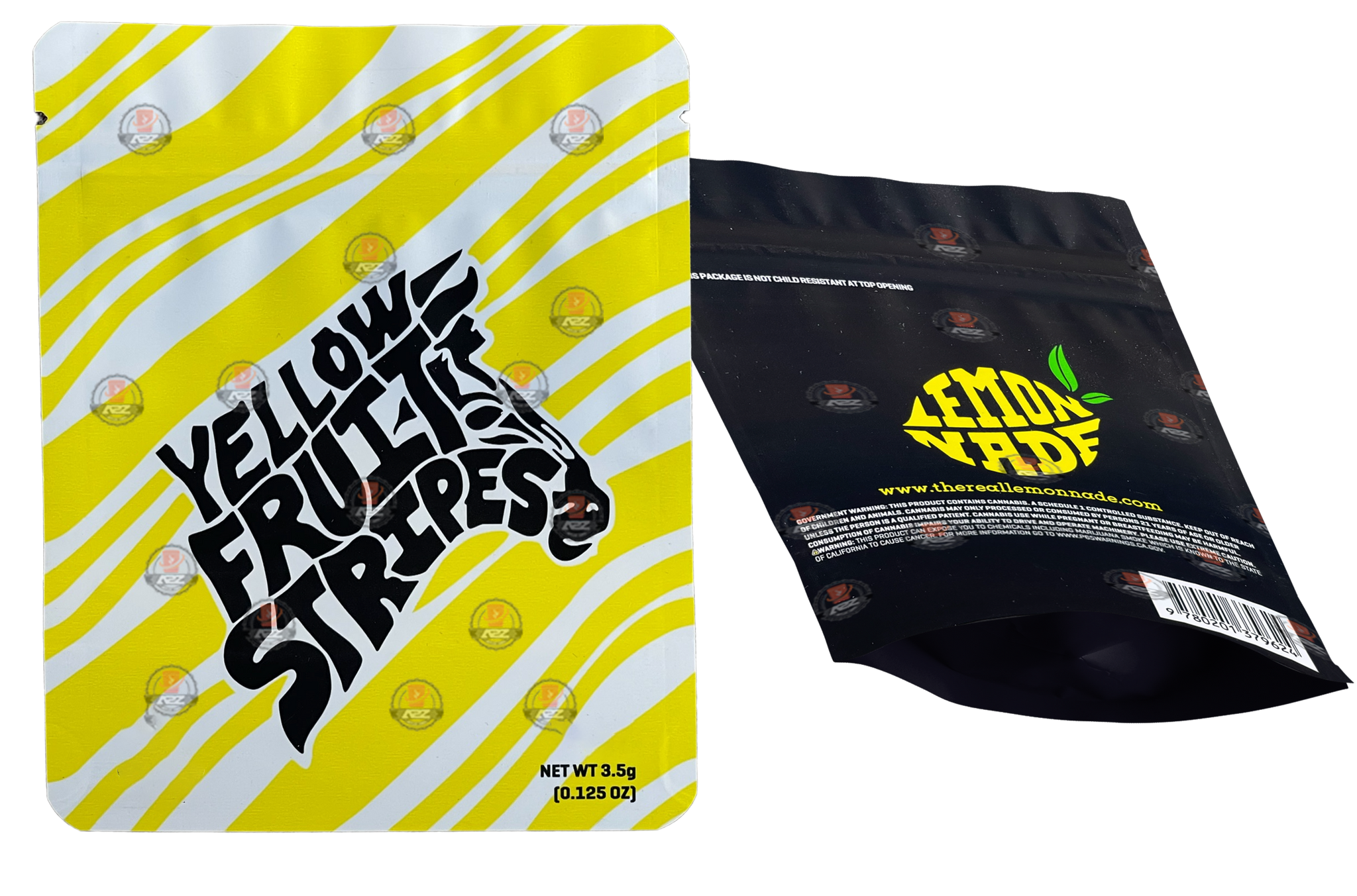 Cookies Yellow Fruit Stripes Mylar Bags 3.5 Grams Smell Proof Resealable Cookies Bags w/ Holographic Authenticity Stickers