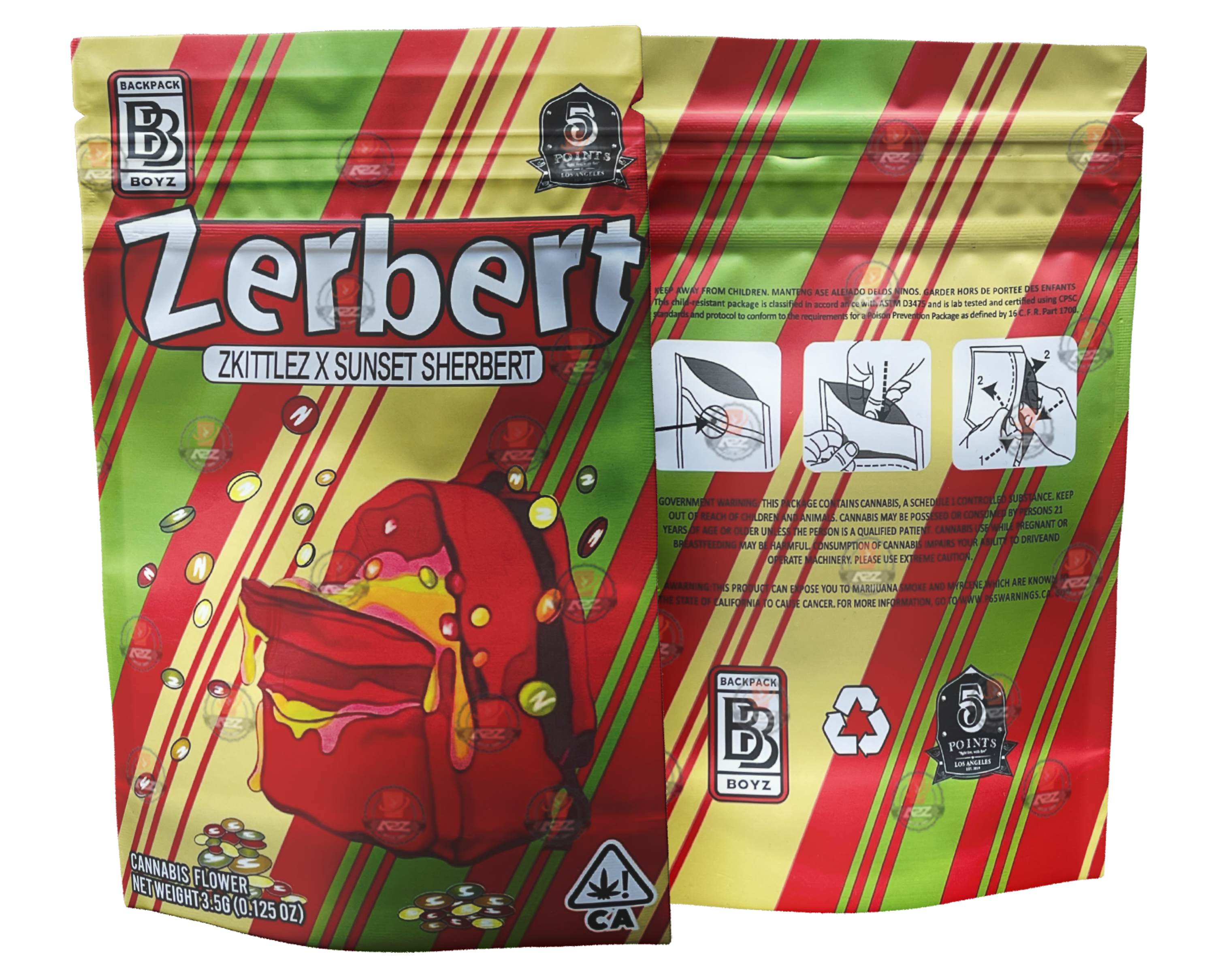 Backpack Boyz Zerbert Mylar Bags 3.5g SMELL PROOF RESEALABLE ZERBERT BAGS