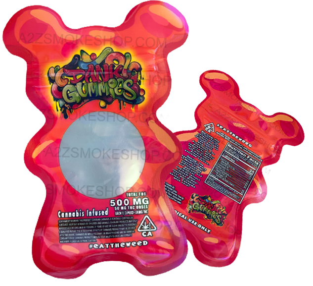 Dank Gummies Cut out 500mg  Mylar Bag With window  Red- Packaging Only