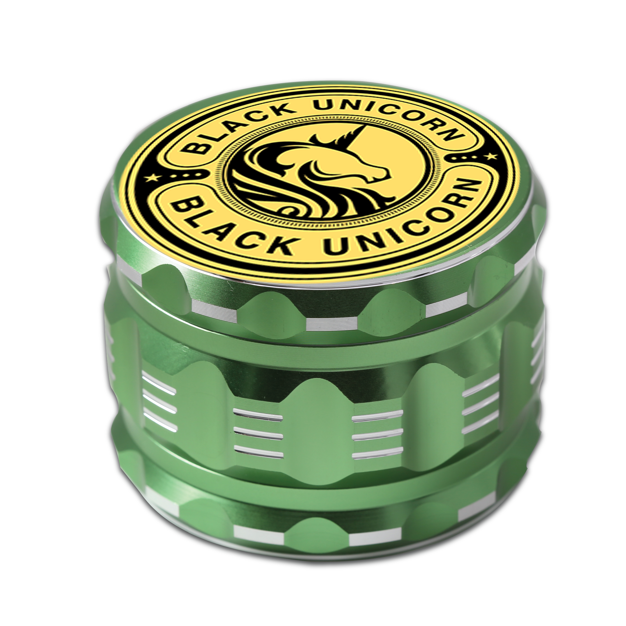Black Unicorn Grinder with Pollen Catcher. Large 4 Piece, 2.5" Aluminum (Green)