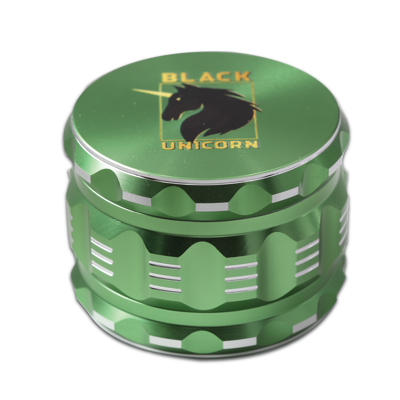 Black Unicorn Grinder with Pollen Catcher. Large 4 Piece, 2.5" Aluminum (Green)