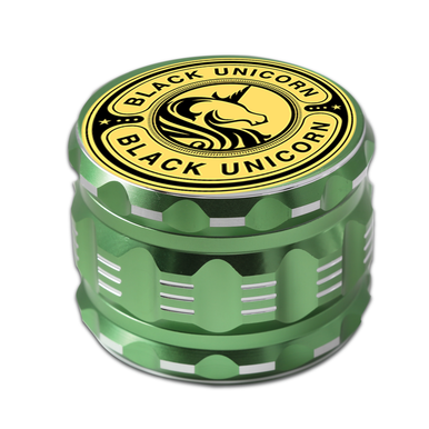 Black Unicorn Grinder with Pollen Catcher. Large 4 Piece, 2.5" Aluminum (Green)