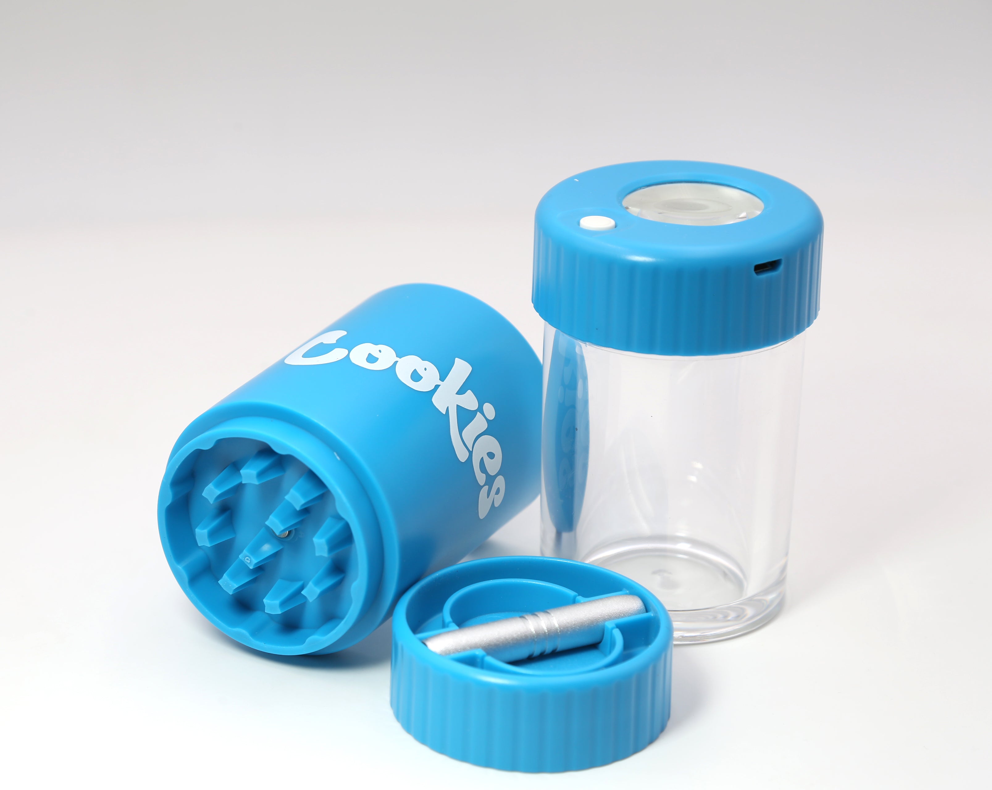 Cookies Mag Jar with Grinder -Airtight storage container led magnifying jar (Blue)
