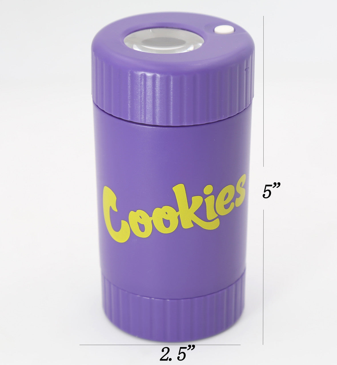 Cookies Mag Jar with Grinder -Airtight storage stash container led magnifying jar (Purple)
