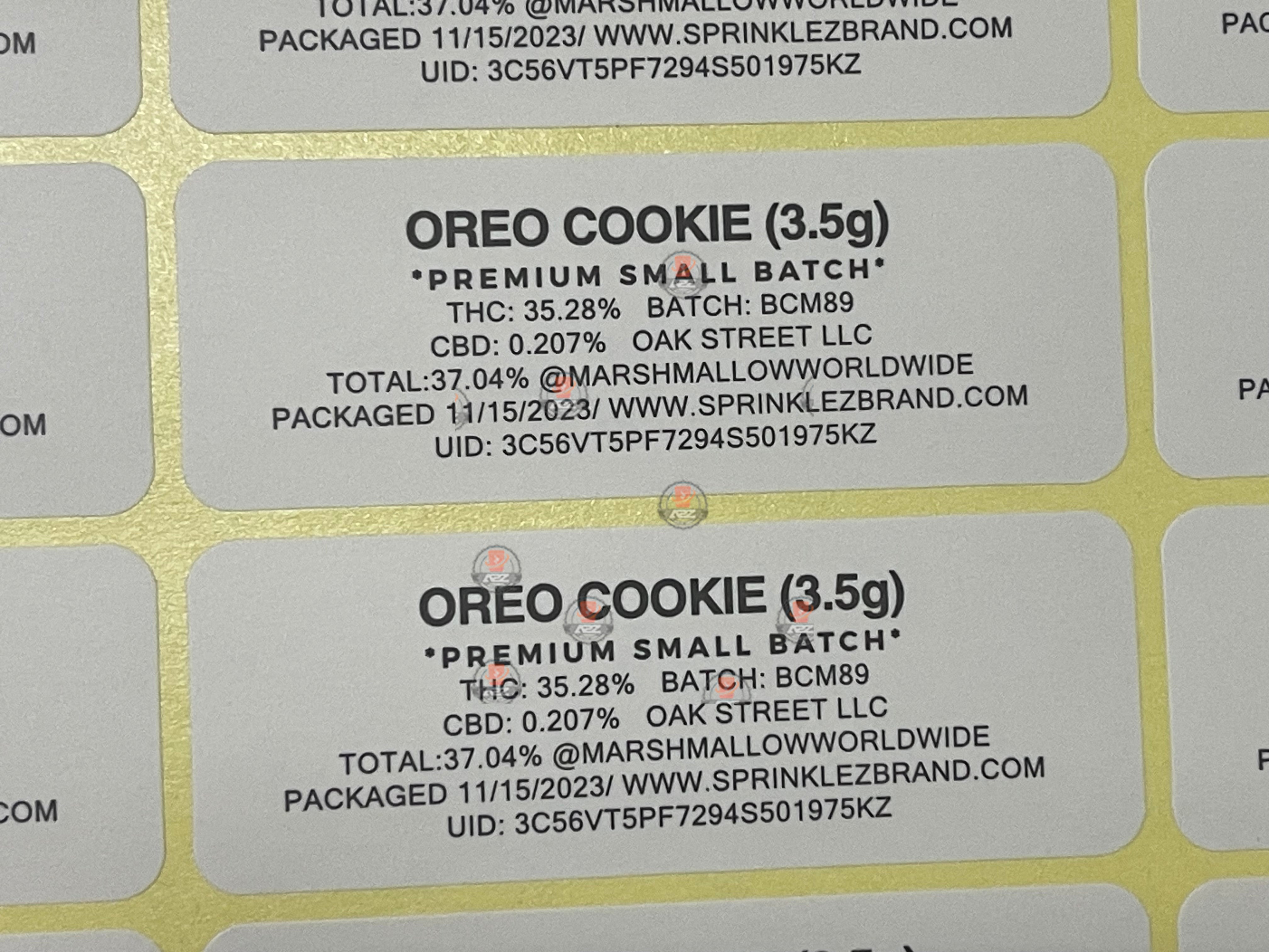 Sprinklez Oreo Cookie Marshmallow Mylar Bags 3.5g Sticker base Bag -With stickers and labels Sprinklez