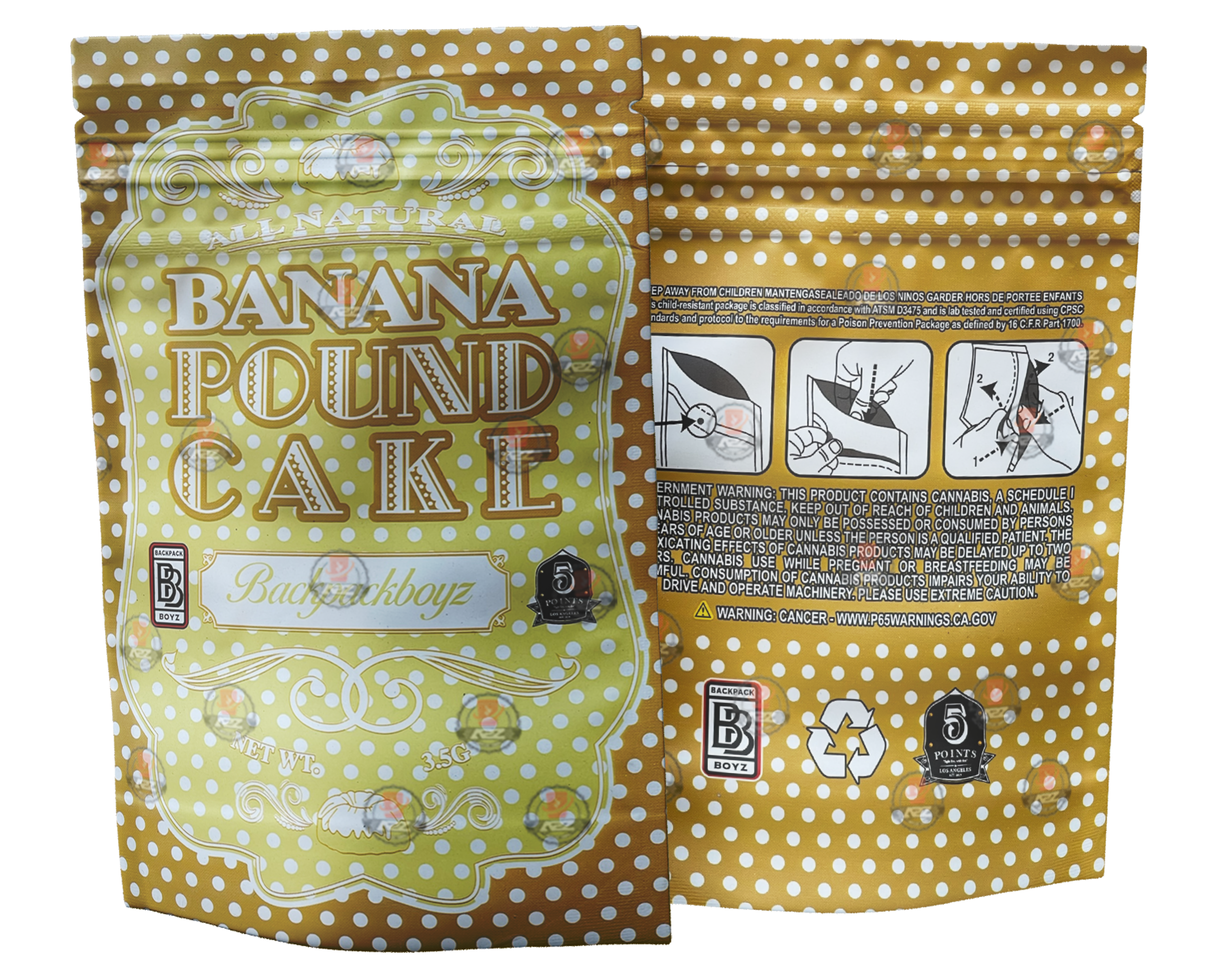 Backpack Boyz Banana Pound Cake Mylar Bag 3.5g TAMPER STICKER Packaging Only
