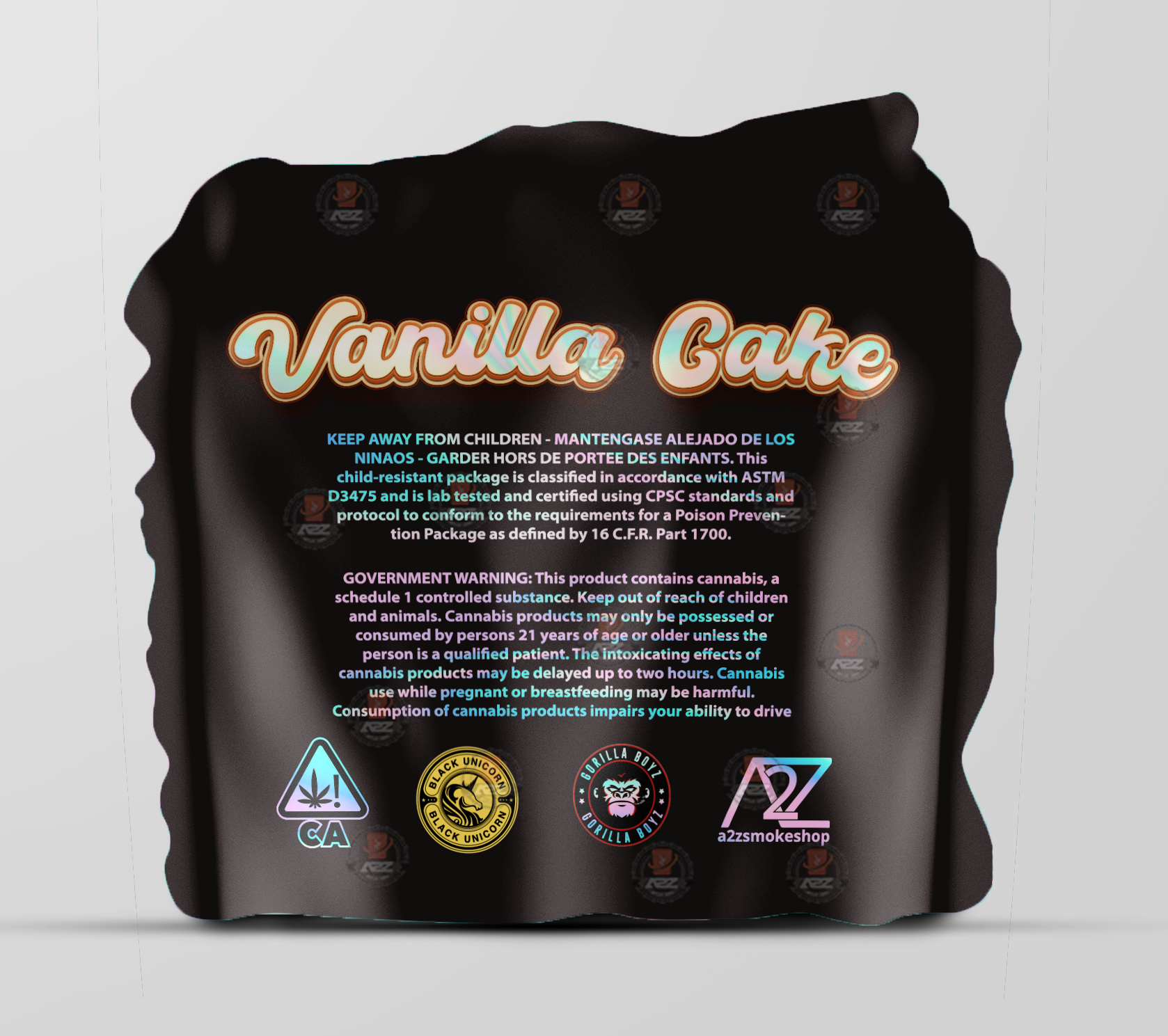 Black Unicorn Vanilla Cake cut out Holographic Mylar bag 3.5g